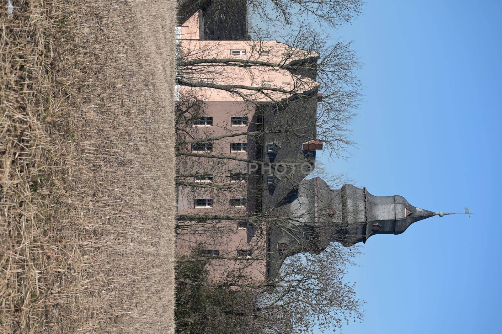 Old manor house with slate tower called Gut Dyckhof in Meerbusch, Germany