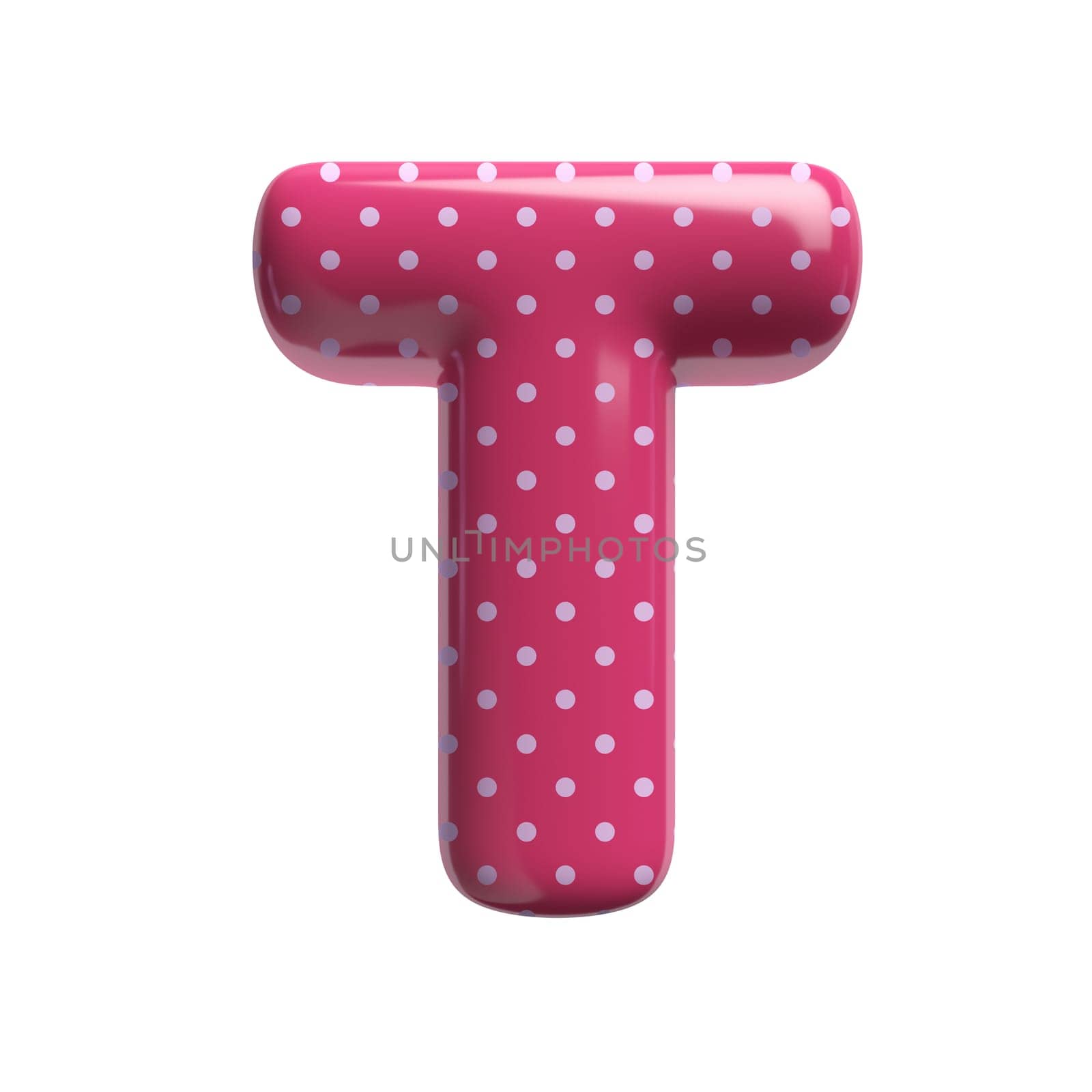 Polka dot letter T - Capital 3d pink retro font isolated on white background. This alphabet is perfect for creative illustrations related but not limited to Fashion, retro design, decoration...