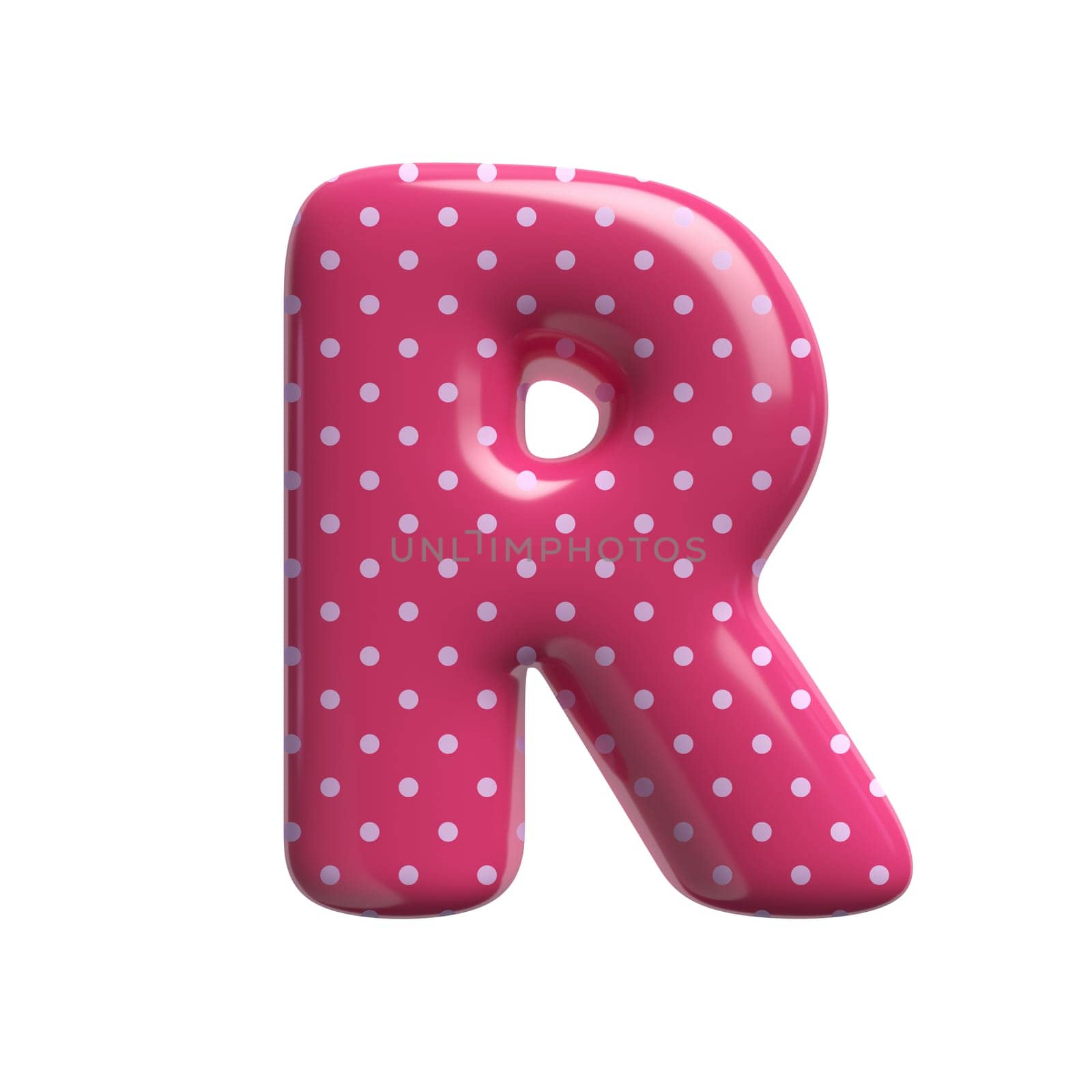 Polka dot letter R - Capital 3d pink retro font isolated on white background. This alphabet is perfect for creative illustrations related but not limited to Fashion, retro design, decoration...