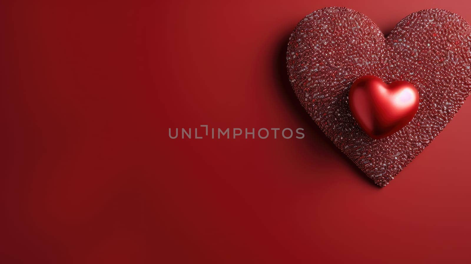 Red glossy Heart on stone heart and red background. Valentines day background