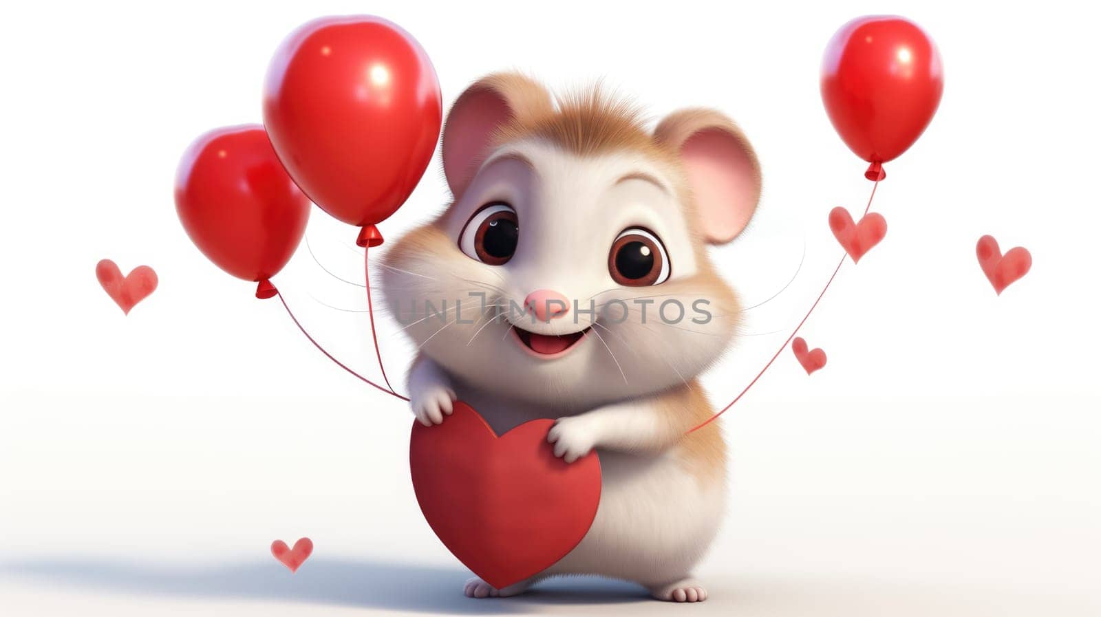 Cute hamster with heart balloon on white background. Love from hamster. Valentine's Day. by JuliaDorian