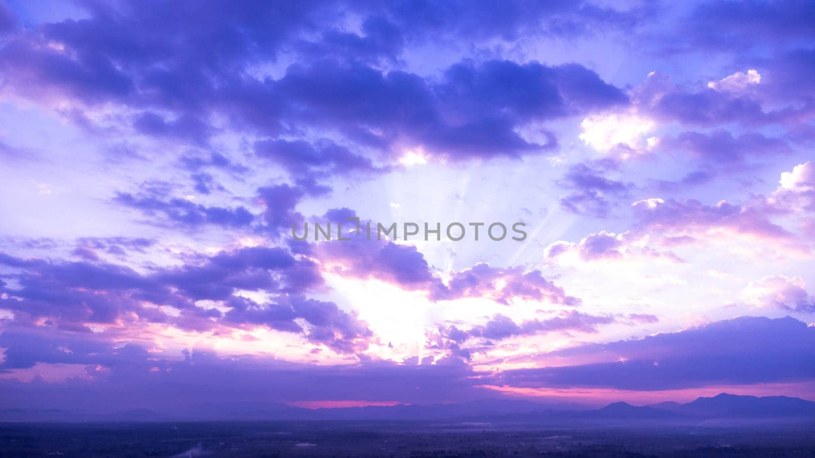 Beautiful nature morning with blue sky and fluffy clouds. Dramatic sky time lapse with clouds at sunrise. by TEERASAK