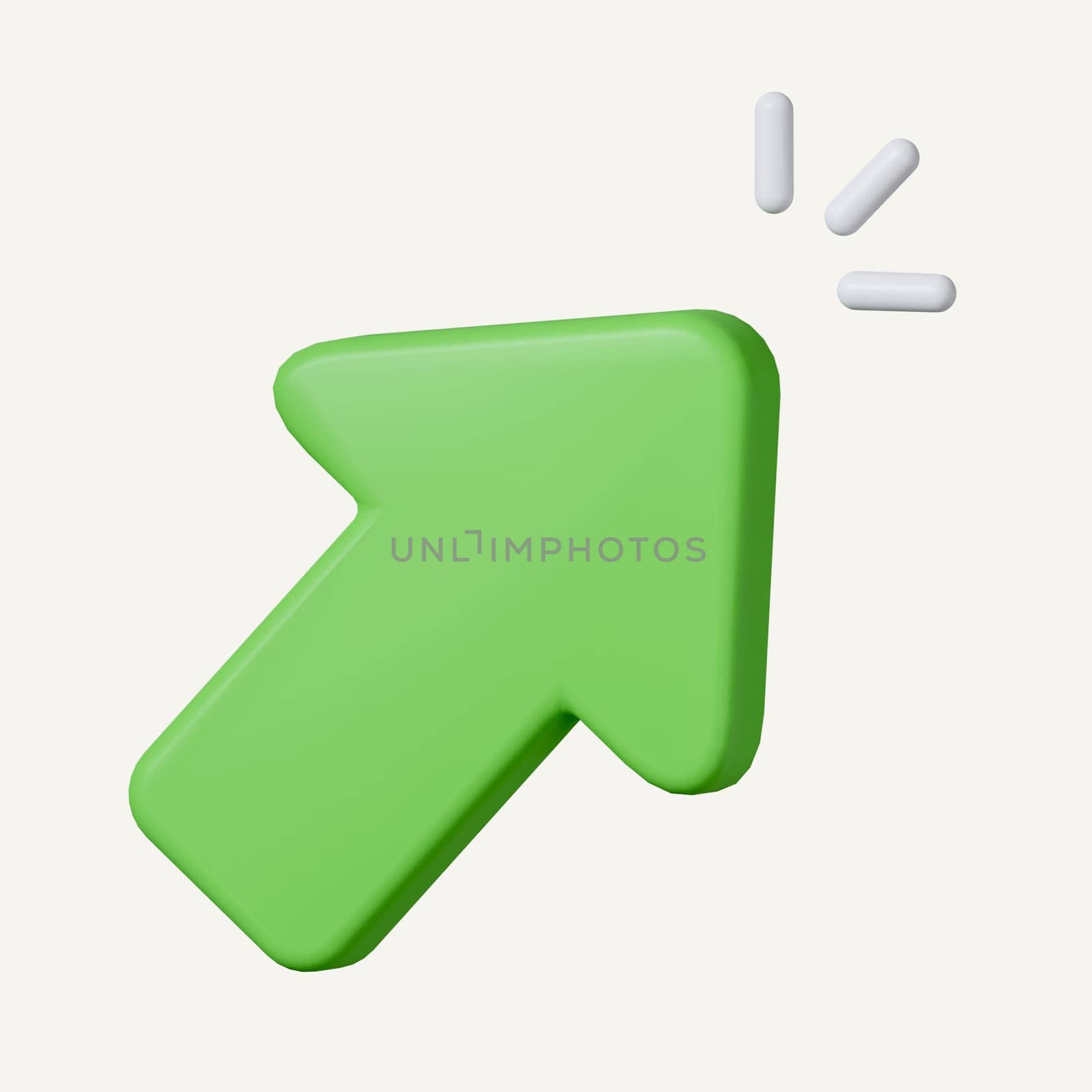 Green rounded arrow mouse cursor pointer symbol user interface theme 3d render icon illustration isolated.