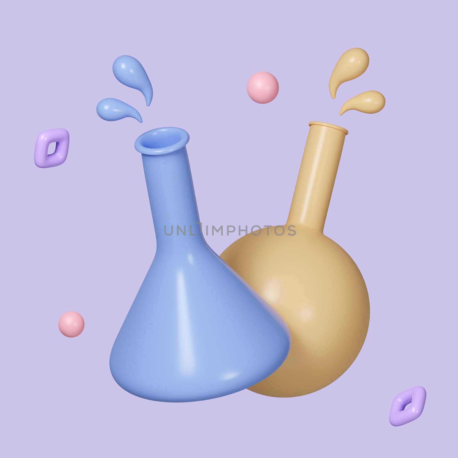 Cartoon conical beaker chemistry isolated on background. icon symbol clipping path. 3d render illustration.