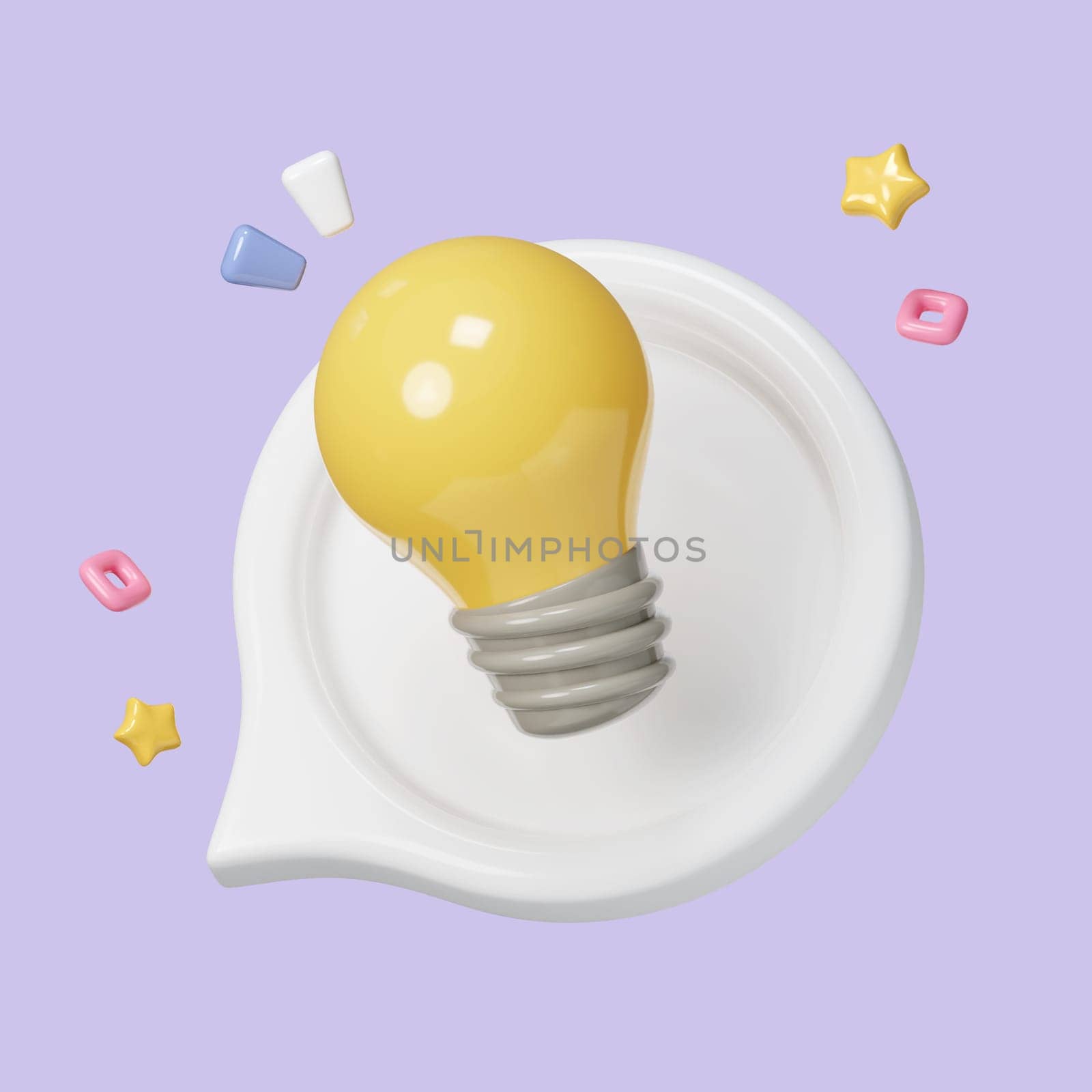 3d cartoon style minimal yellow light bulb icon. Idea, solution, business, strategy concept. icon symbol clipping path. 3d render illustration.
