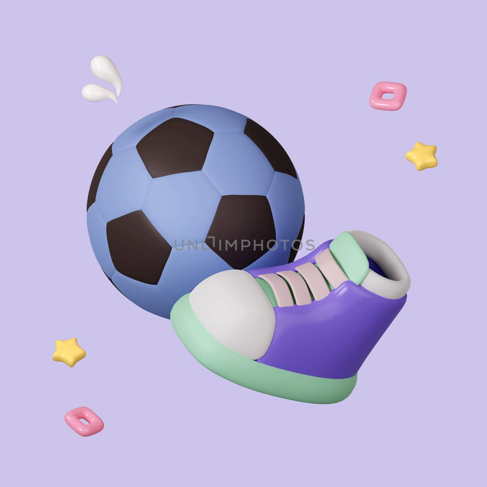 Football and shoe cartoon icon style icon isolated on pastel background. icon symbol clipping path. 3d render illustration.