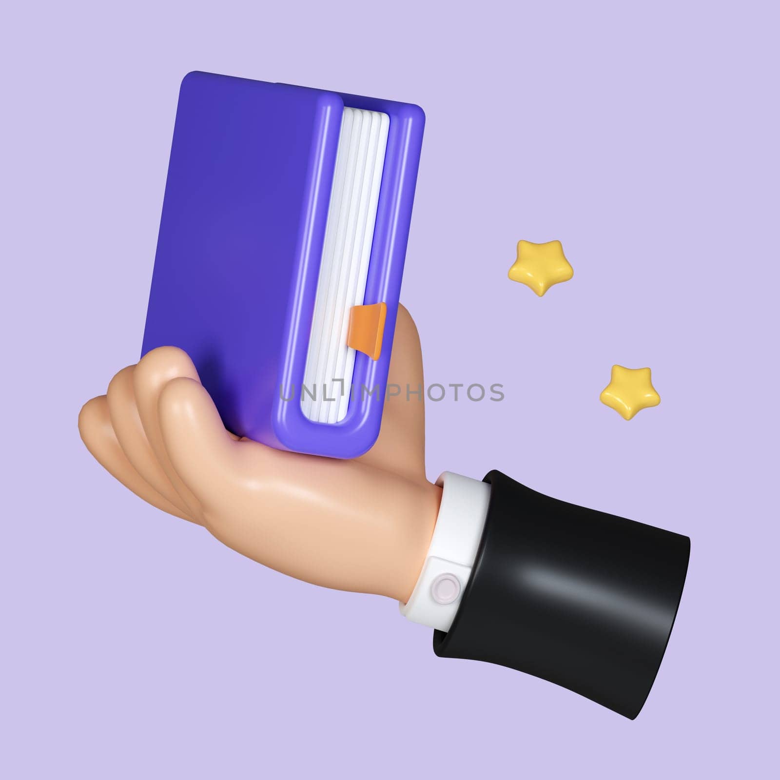 education concept with hand giving book. 3d rendering illustration. Clipping path of each element included..