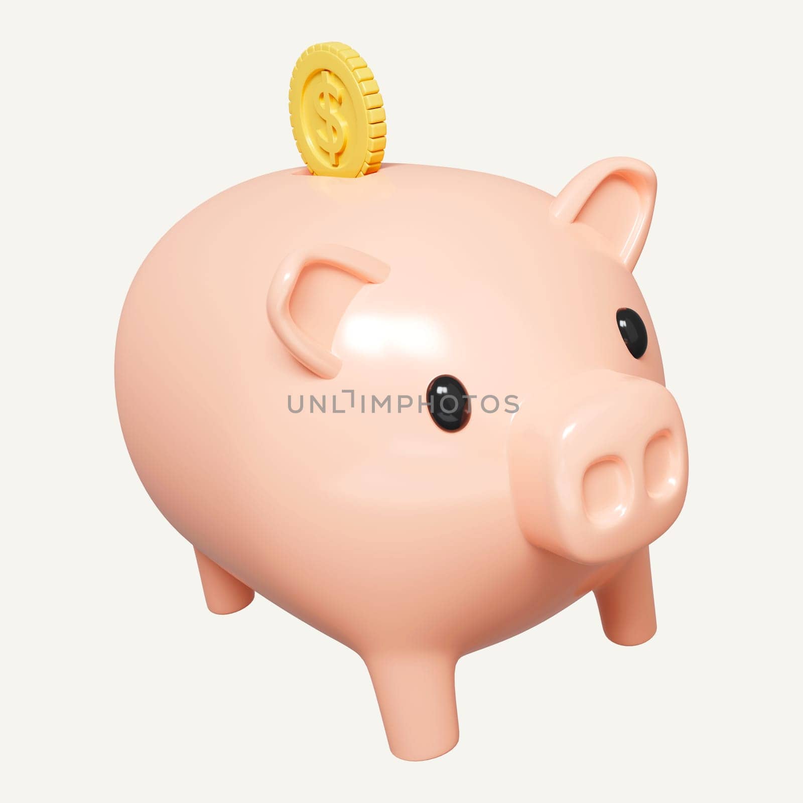 Pig piggy bank with dollar gold coins. Money creative business concept. Safe finance investment. Financial services. icon isolated on white background. 3d rendering illustration..