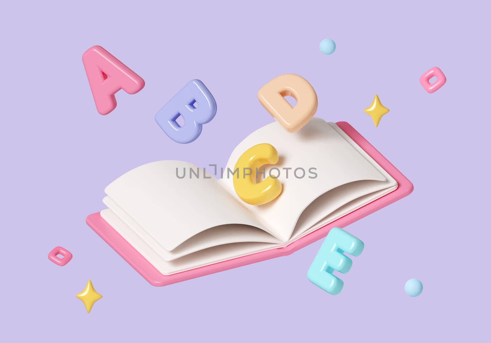 Open book, education and research concept. English language. icon symbol clipping path. 3d render illustration.