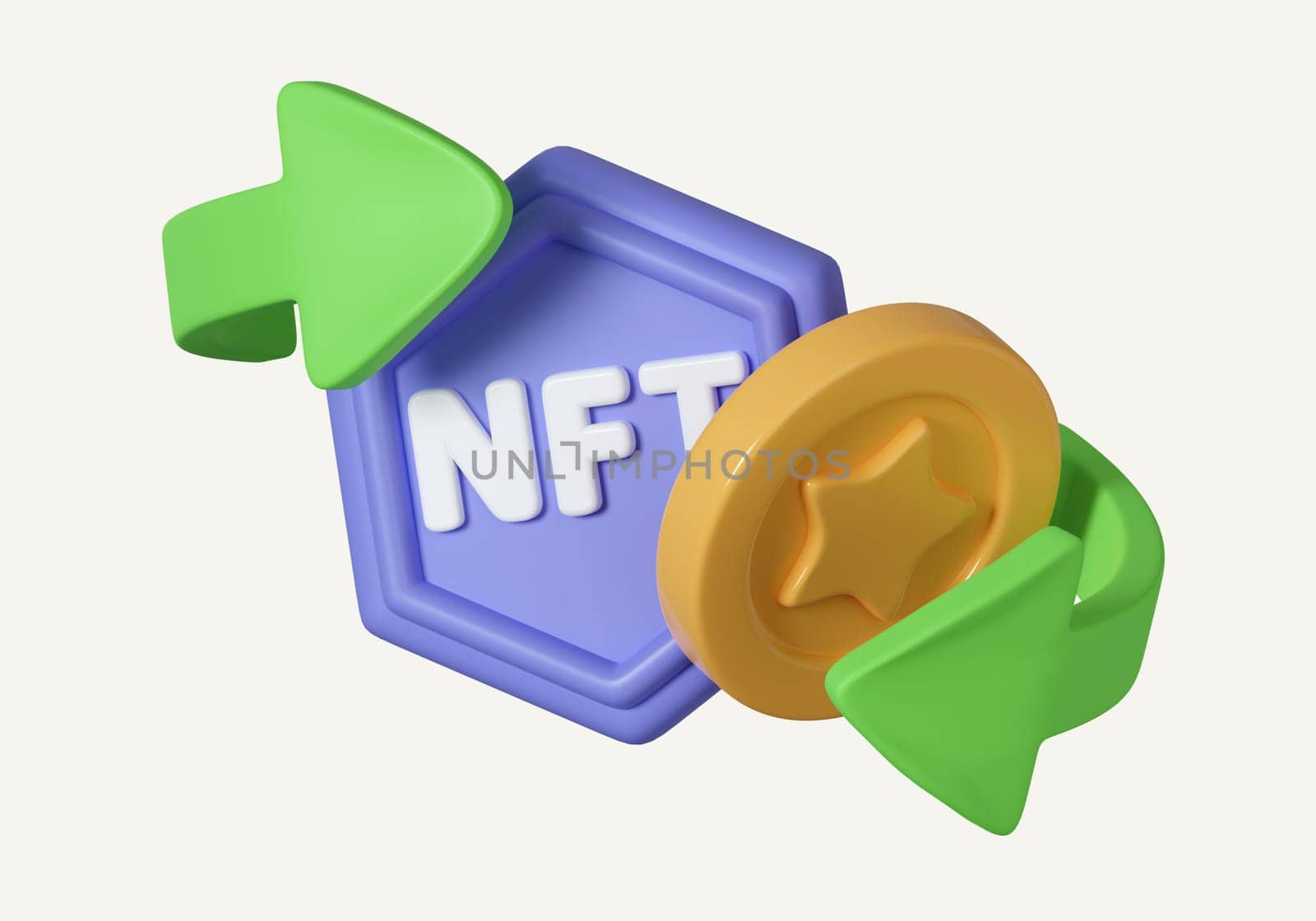 Concept of NFT non fungible token transfer. Coins minimal design icon isolated on white background. 3d rendering illustration. Clipping path.