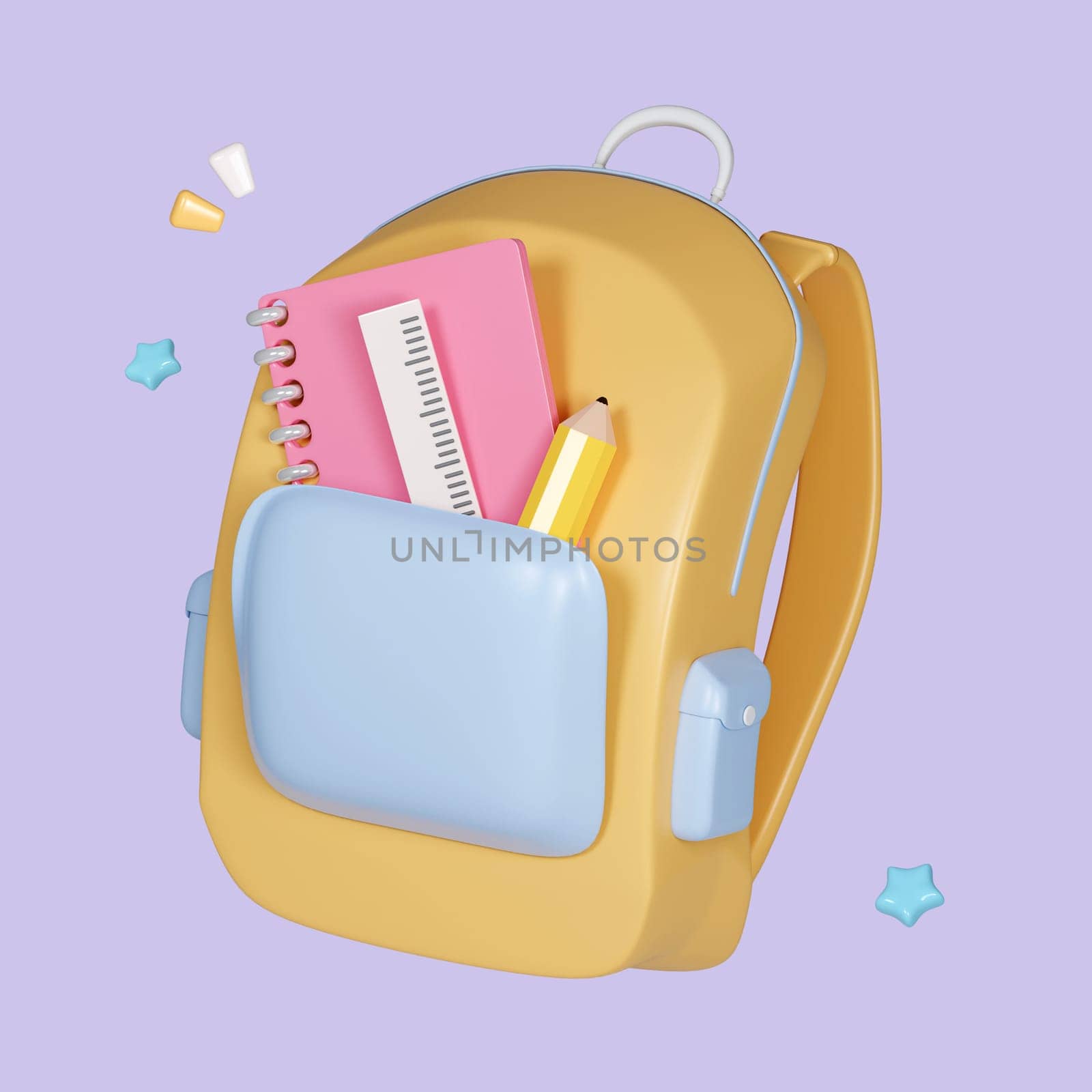 3D bag backpack school education icon isolated on background. 3d rendering illustration. Clipping path of each element included..