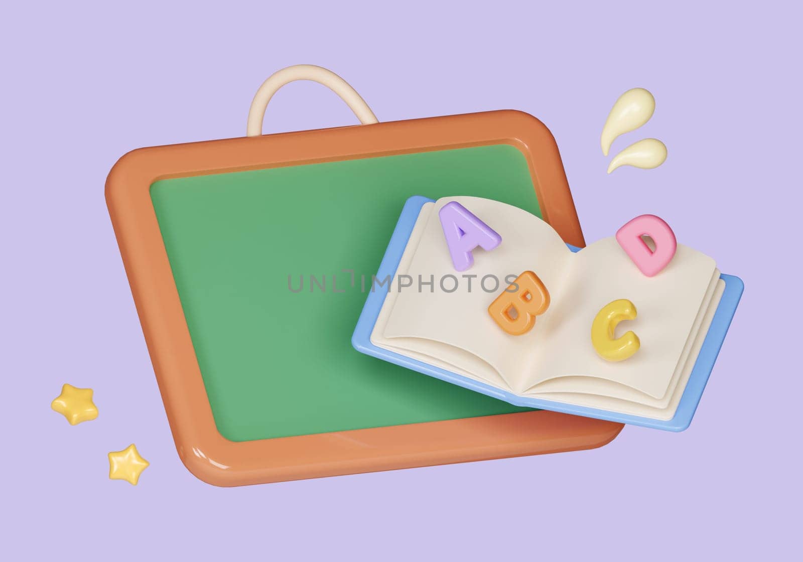3D Chalkboard and textbook cartoon style isolated on pastel background. icon symbol clipping path. education. 3d render illustration by meepiangraphic