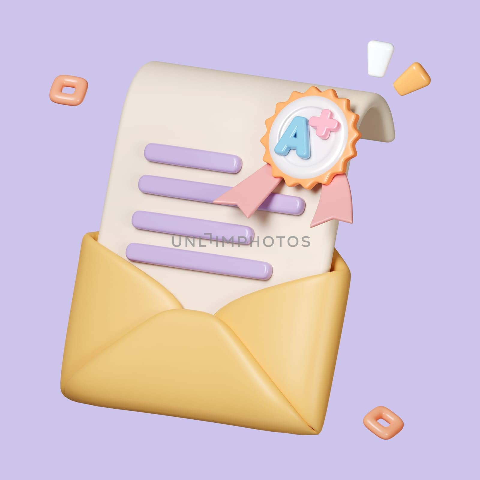 Mail and certificate icon symbols. Newsletter, Gift voucher, Legal Documents, Award diploma concept. icon symbol clipping path. education. 3d render illustration, Cartoon Minimal style. template for graphic and web design.