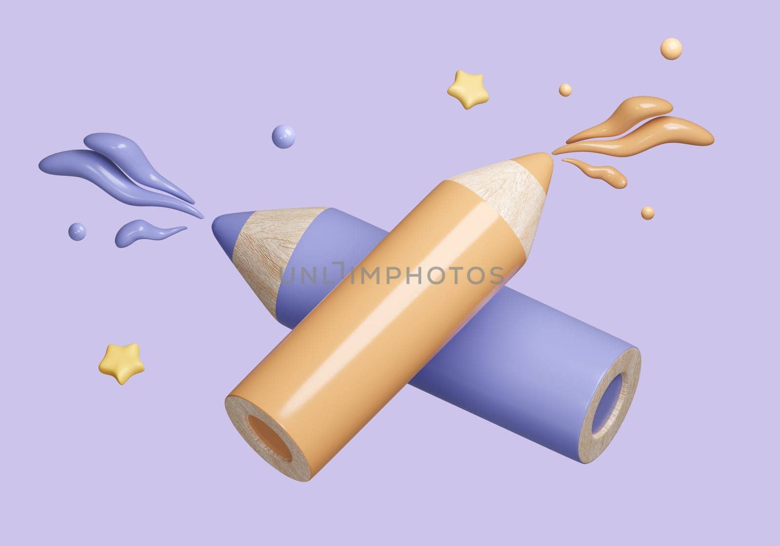 Colorful pencil 3d isolated on pastel background. icon symbol clipping path. education. 3d render illustration.