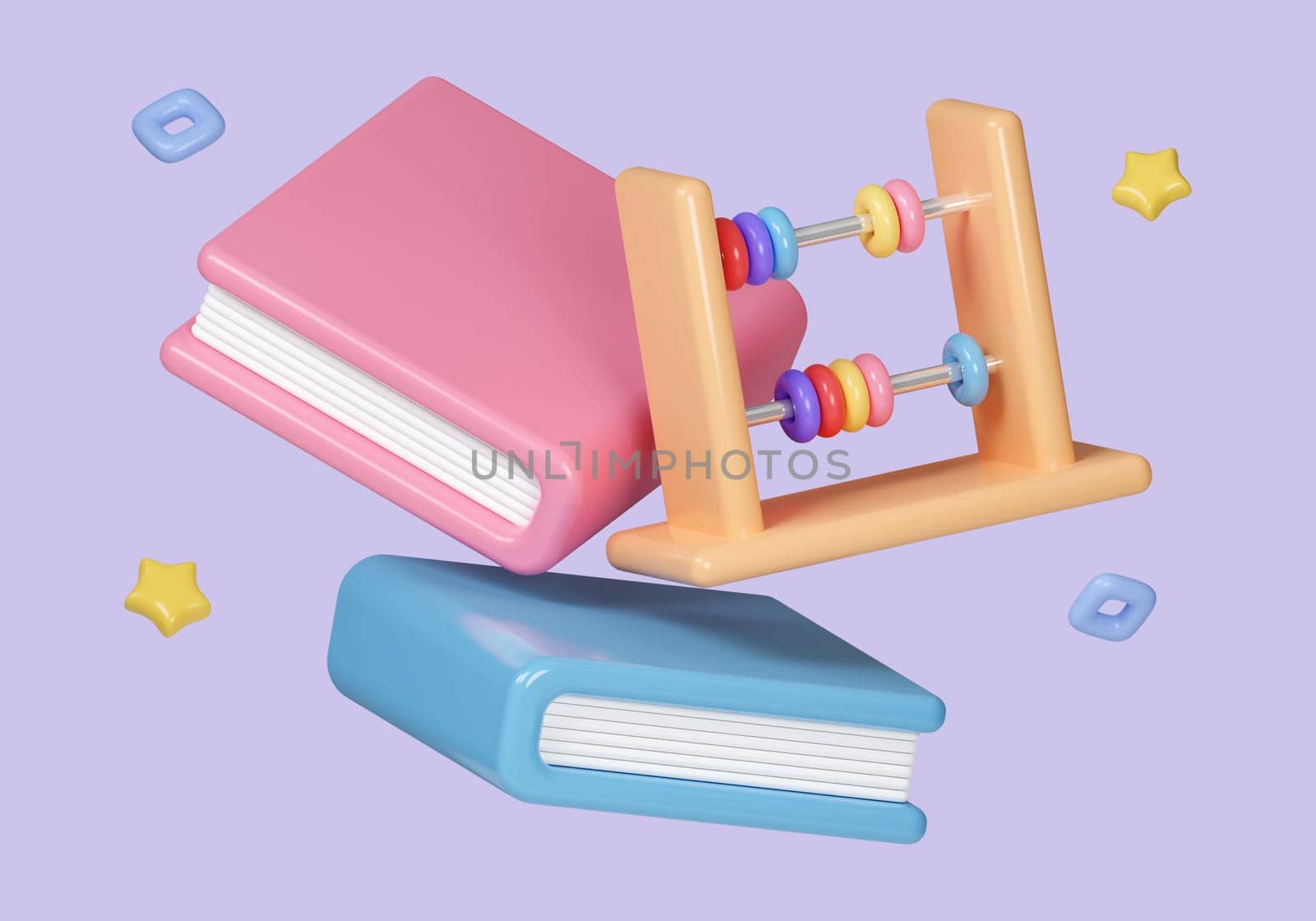 3d cartoon of book with abacus isolated on background. icon symbol clipping path. 3d render illustration.