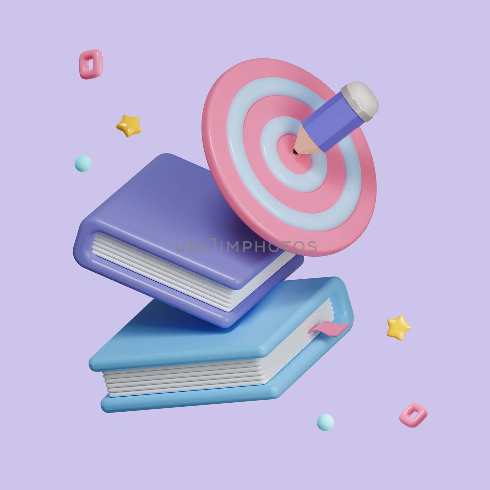 3D render with pastel book and target concept isolated on pastel background, icon symbol clipping path. education. 3d render illustration.