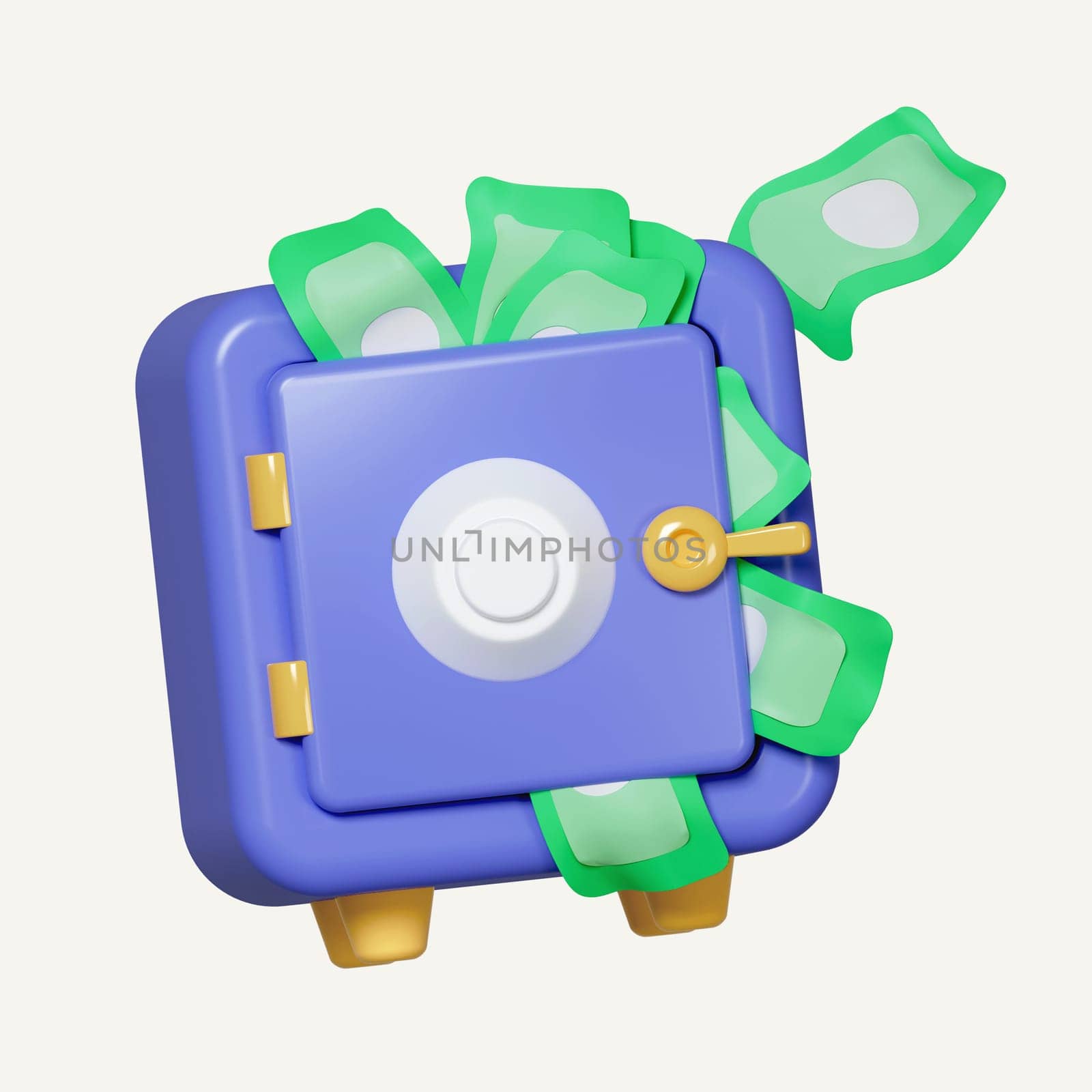Bank safe with dollar bank note 3d realistic icon. Financial growth of deposits and protection money savings. icon isolated on white background. 3d rendering illustration. Clipping path..