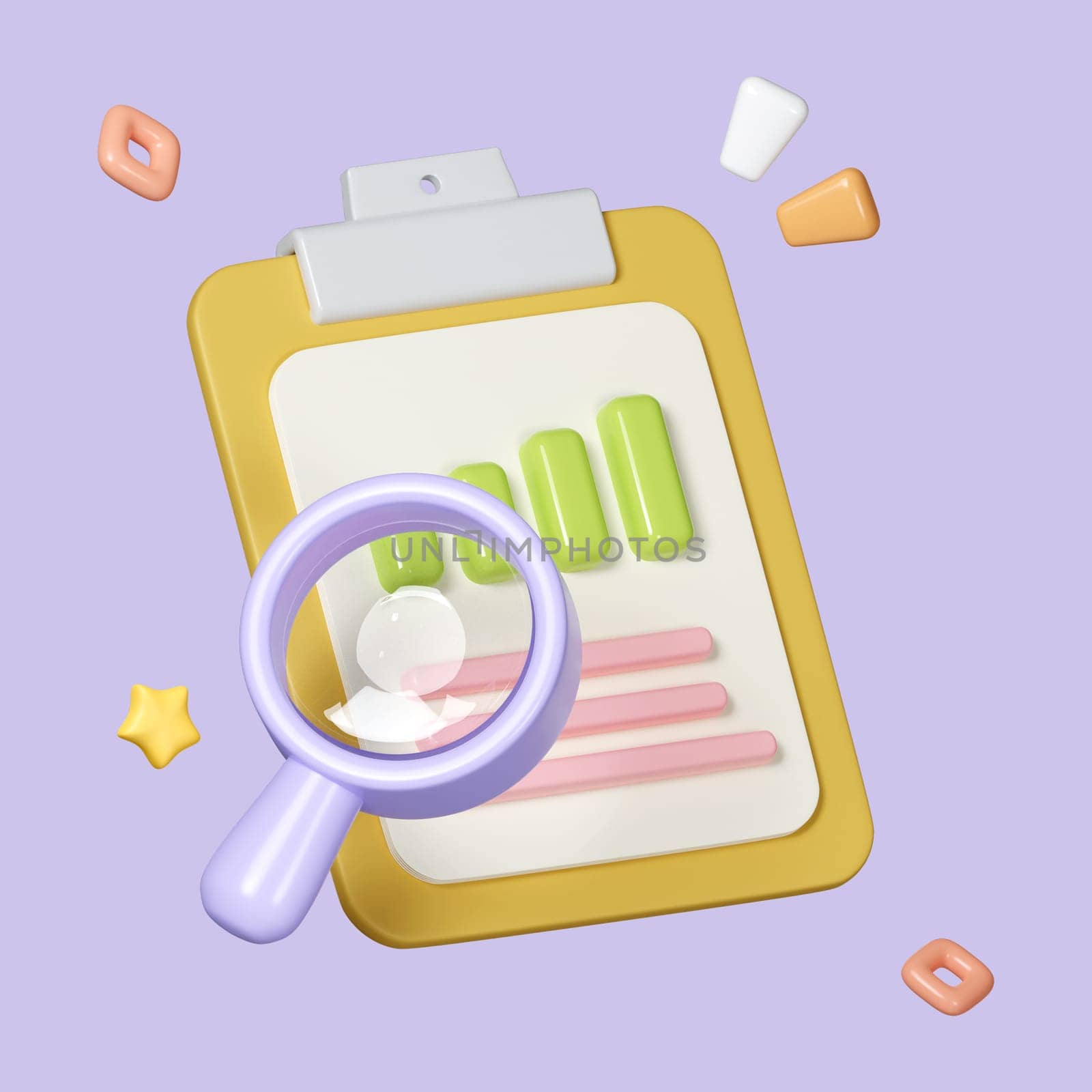 3d Paper document icon with magnifying glass isolated on pastel background. text document, Business and finance data analysis concept. icon symbol clipping path. 3d render illustration.