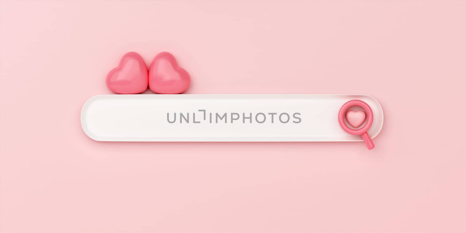 Minimal abstract background for online love and wedding concept. Blank web search bar and pink heart on pink background. 3d rendering illustration by meepiangraphic