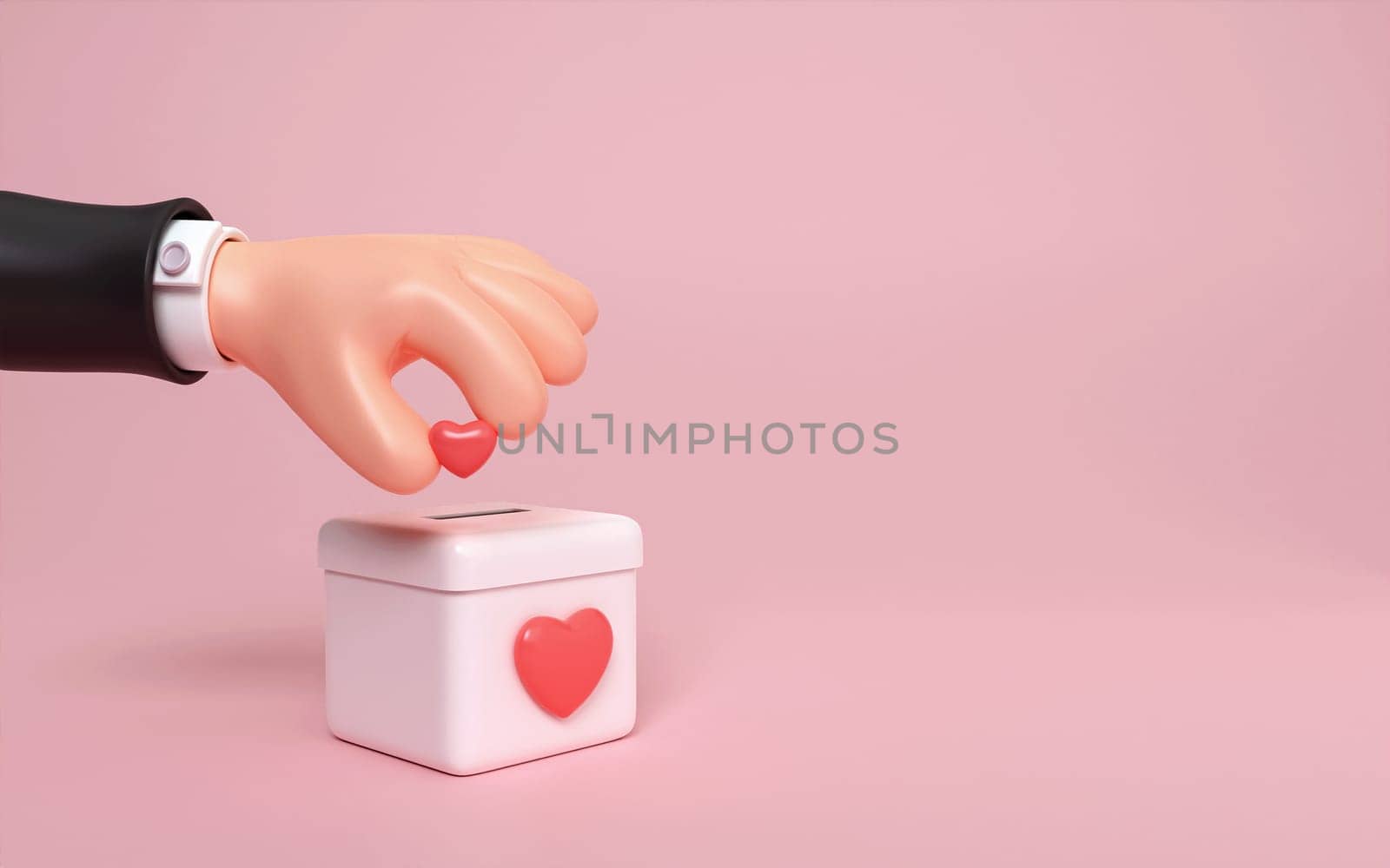 3d hand holding heart and Donation box isolated. concept of charity and blood Donate. minimal design. 3d rendering illustration.