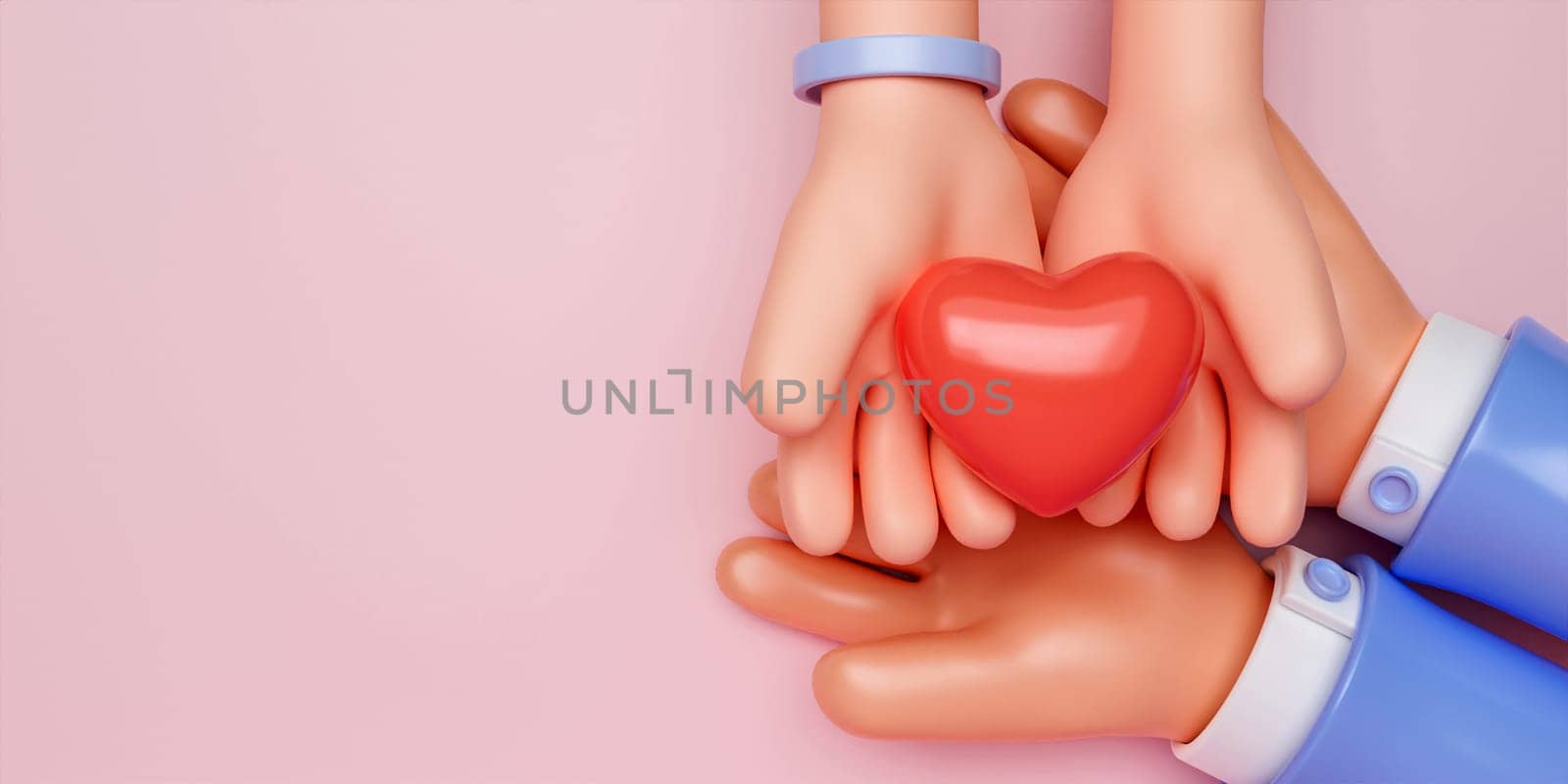 3d icon red heart in hand. cartoon arm holding gesture hand give red heart. Realistic illustration of donation love on pink background. valentine love forever theme, 3d rendering illustration by meepiangraphic