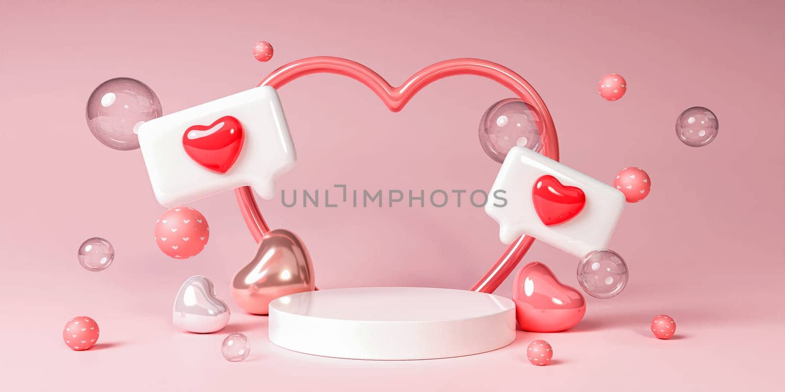 Abstract mock up scene. geometry podium shape for display product, present and advertising. valentine heart love wedding concept. 3D rendering illustration by meepiangraphic