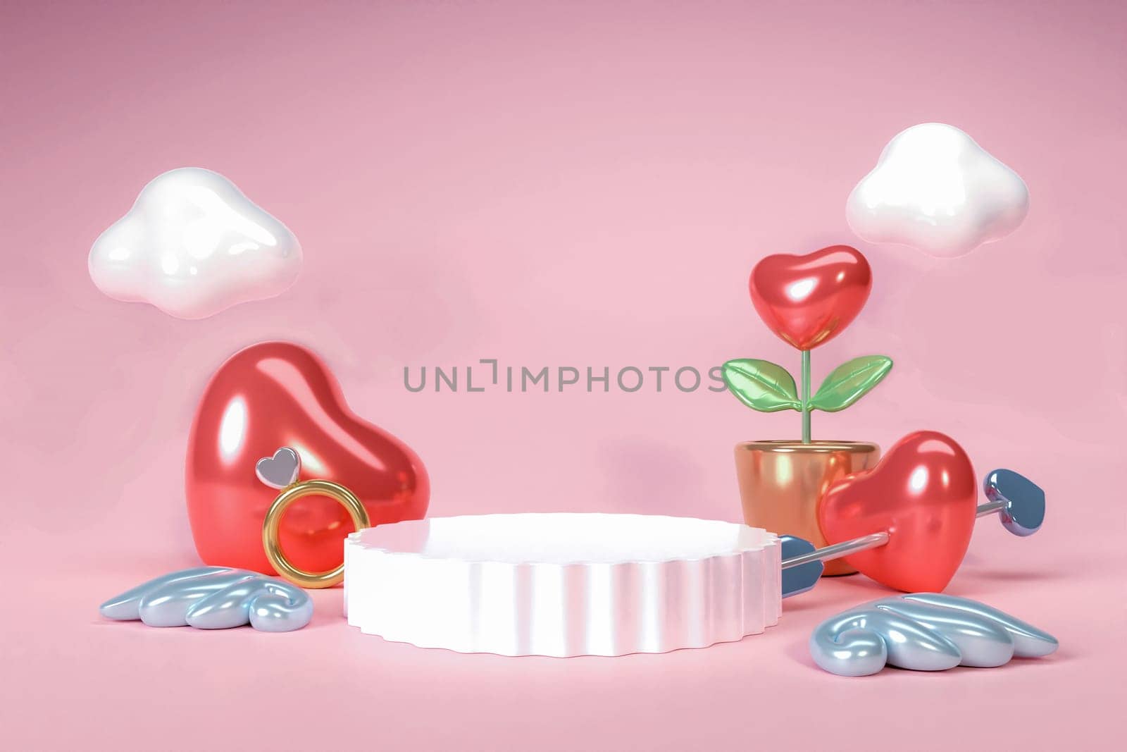 Abstract mock up scene. geometry podium shape for display product, present and advertising. valentine heart love wedding concept. 3D rendering illustration.