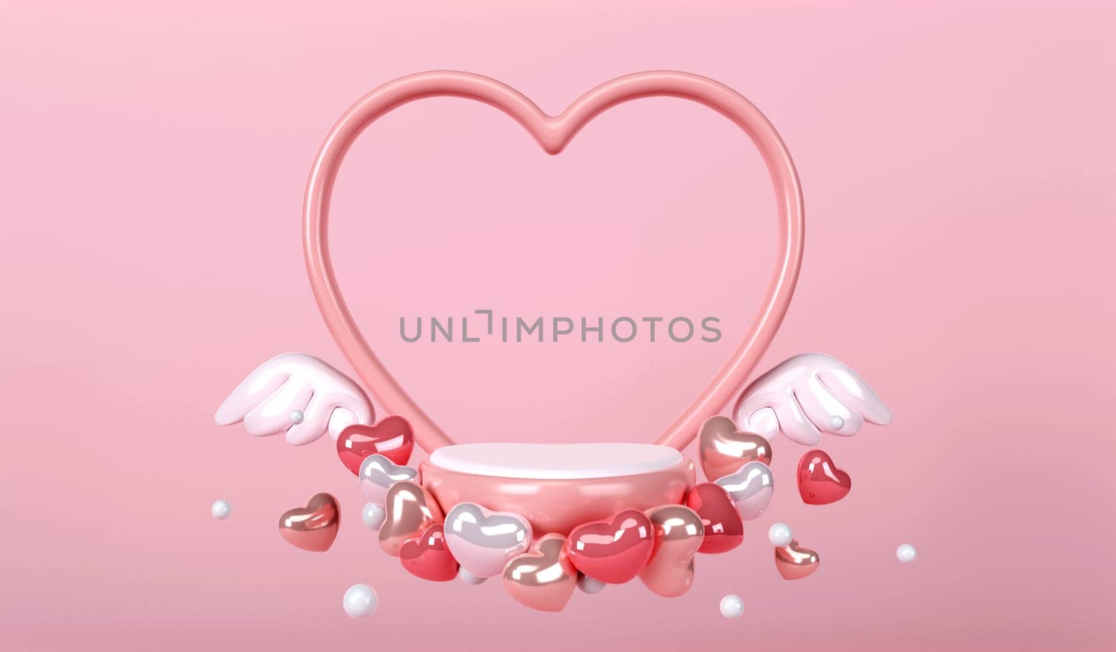 Abstract mock up scene. geometry podium shape for display product, present and advertising. valentine heart love wedding concept. 3D rendering illustration.