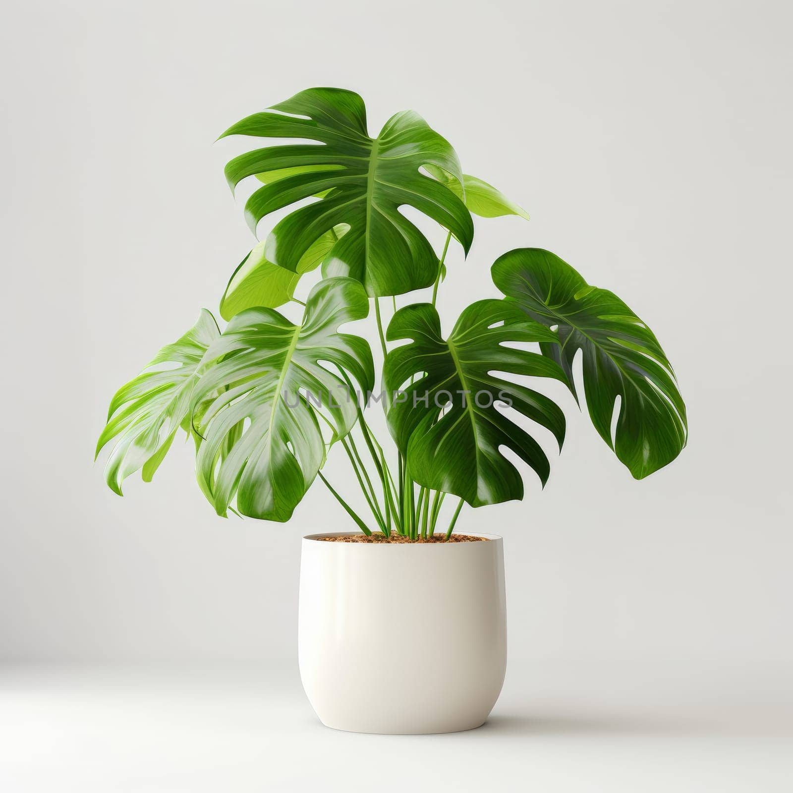 Monstera plant in white pot isolated on white background. Close up, isolated object. by Ramanouskaya