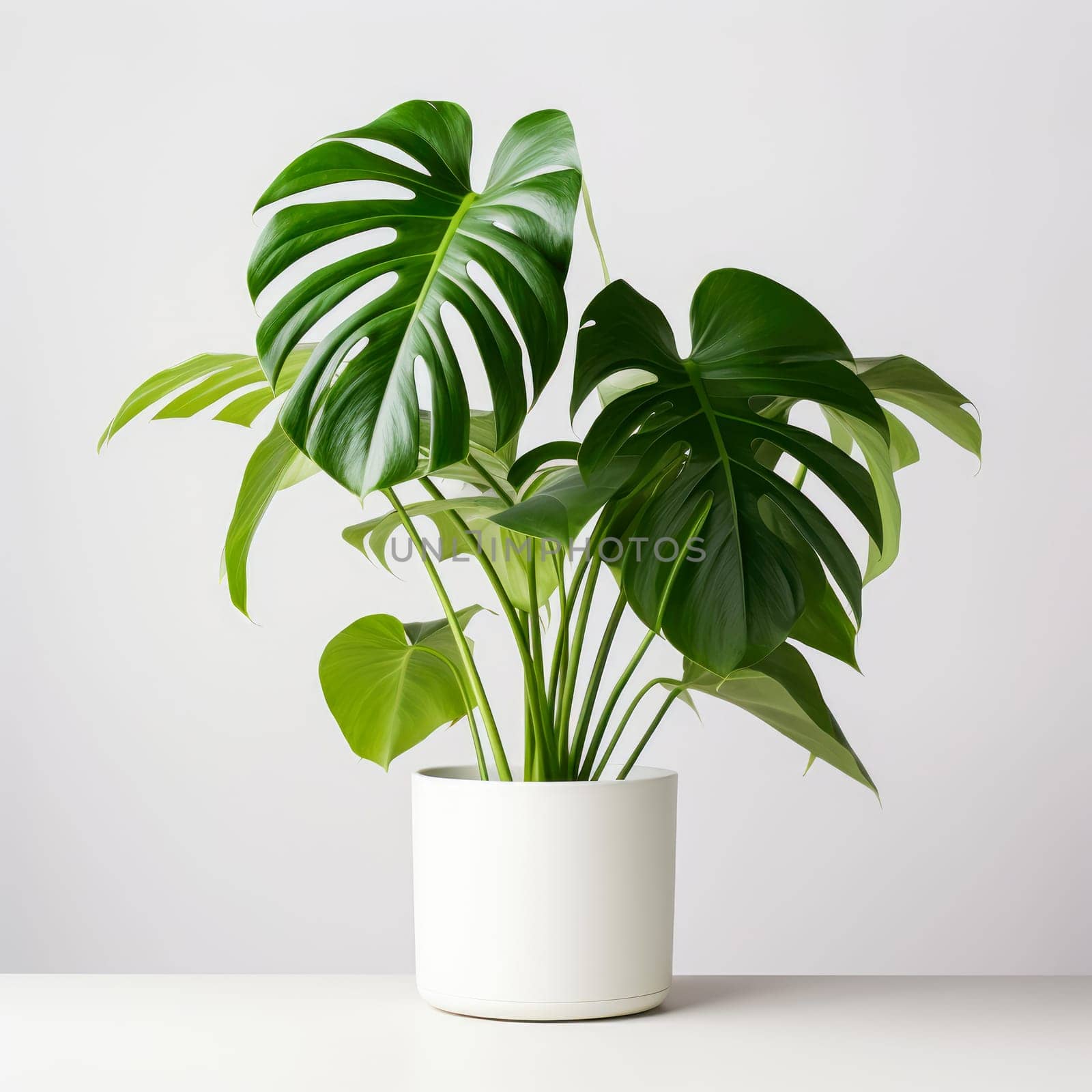 Monstera plant in white pot isolated on white background. Close up, isolated object. by Ramanouskaya