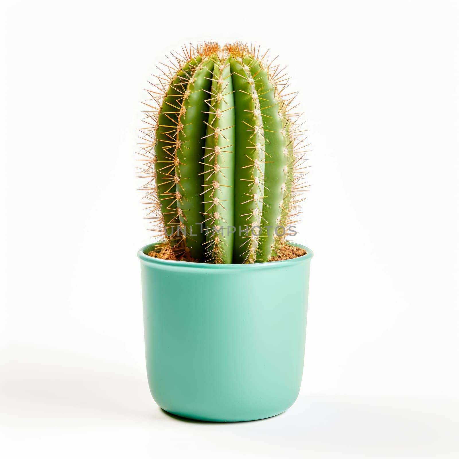 green small cactus in a pot isolated on a white background