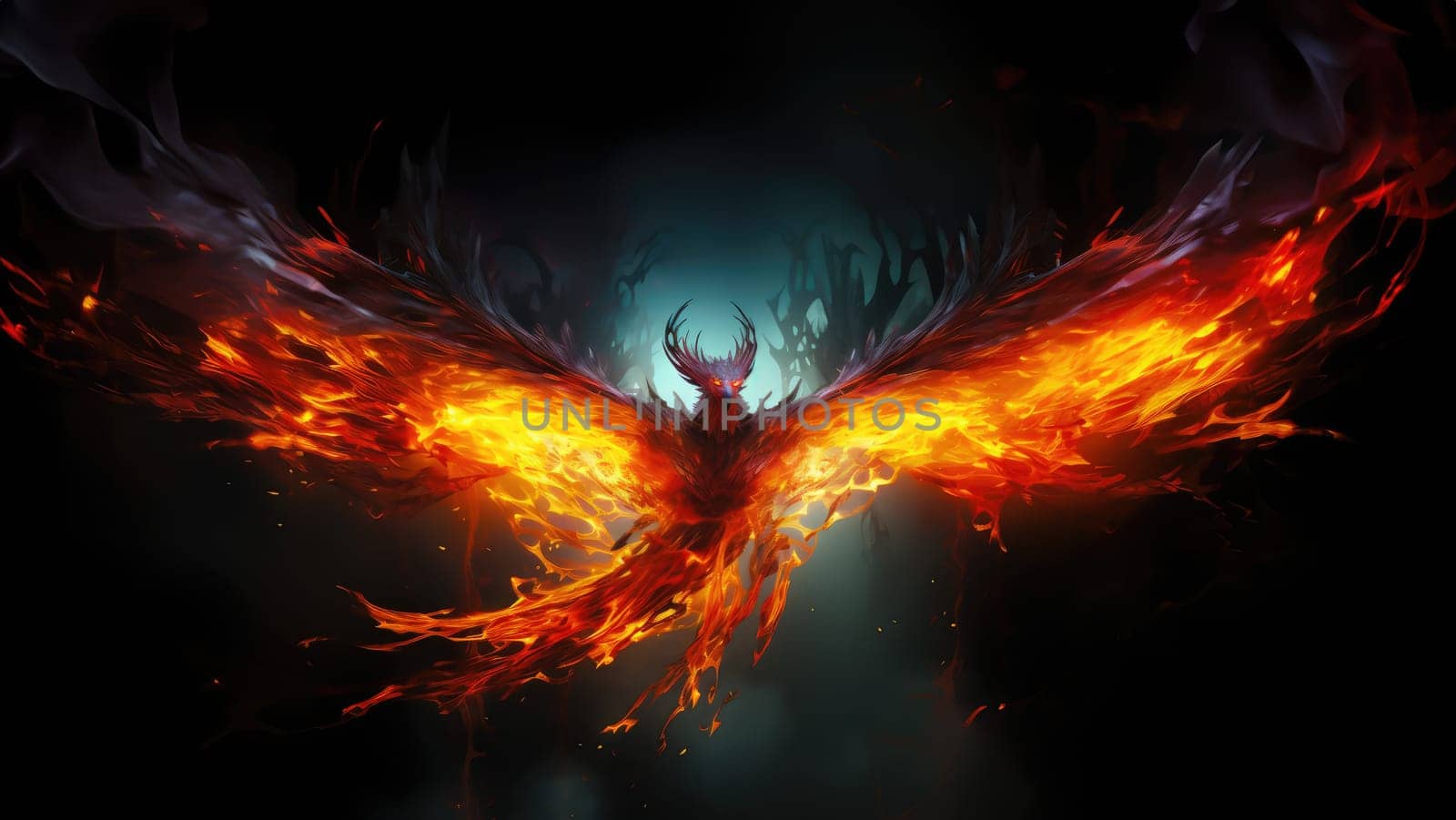 Fiery demon. Mystical monster in fire on dark background.  by palinchak