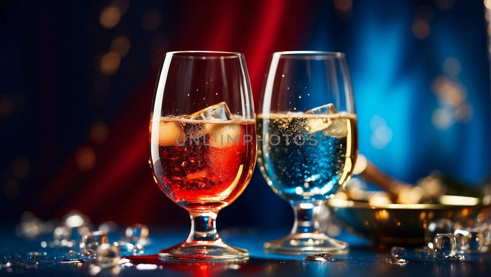 Champagne and ice on a red and blue background by Севостьянов