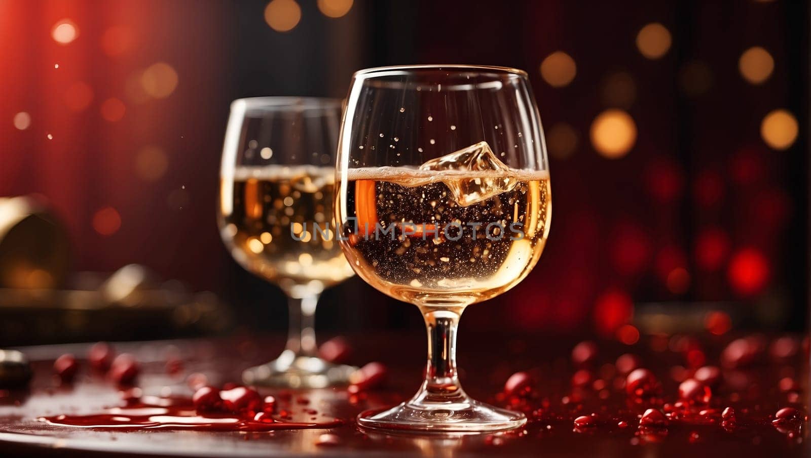 Champagne on ice on a red dark background