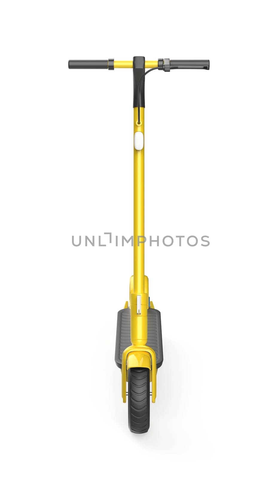 Front view of yellow electric scooter on white background