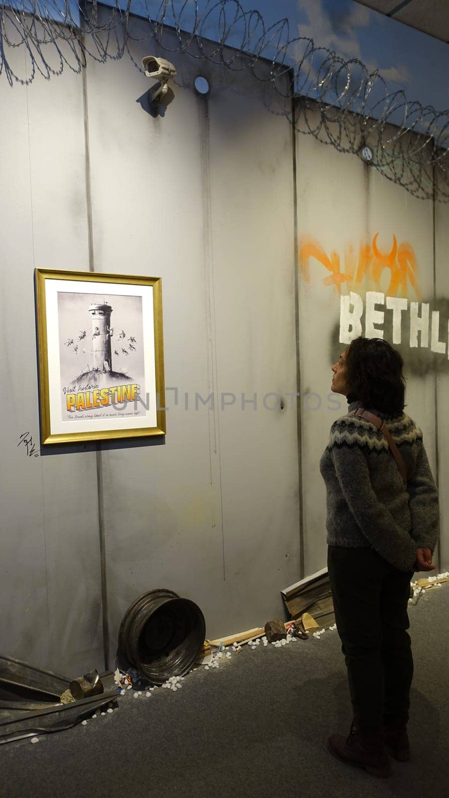 Stockholm, Sweden, December 29 2023. Art exhibition. The mystery of Banksy. A genius mind. Looking.