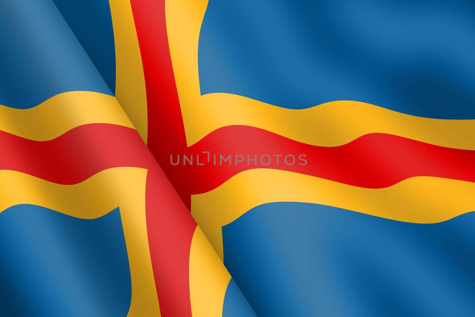 An Aland Islands waving flag 3d illustration wind ripple