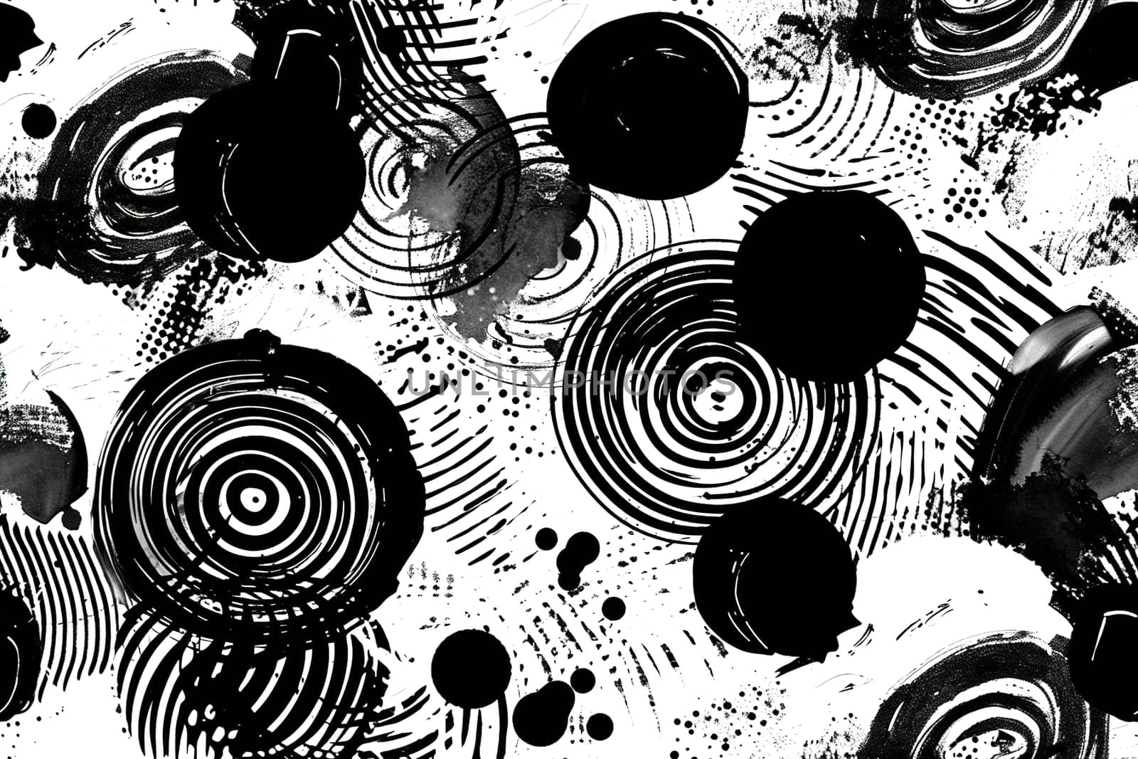 An abstract seamless pattern with black brushstrokes in a swirling motion, creating a dynamic texture suitable for wall art, edgy fashion, and contemporary design projects. Generative AI. by creativebird