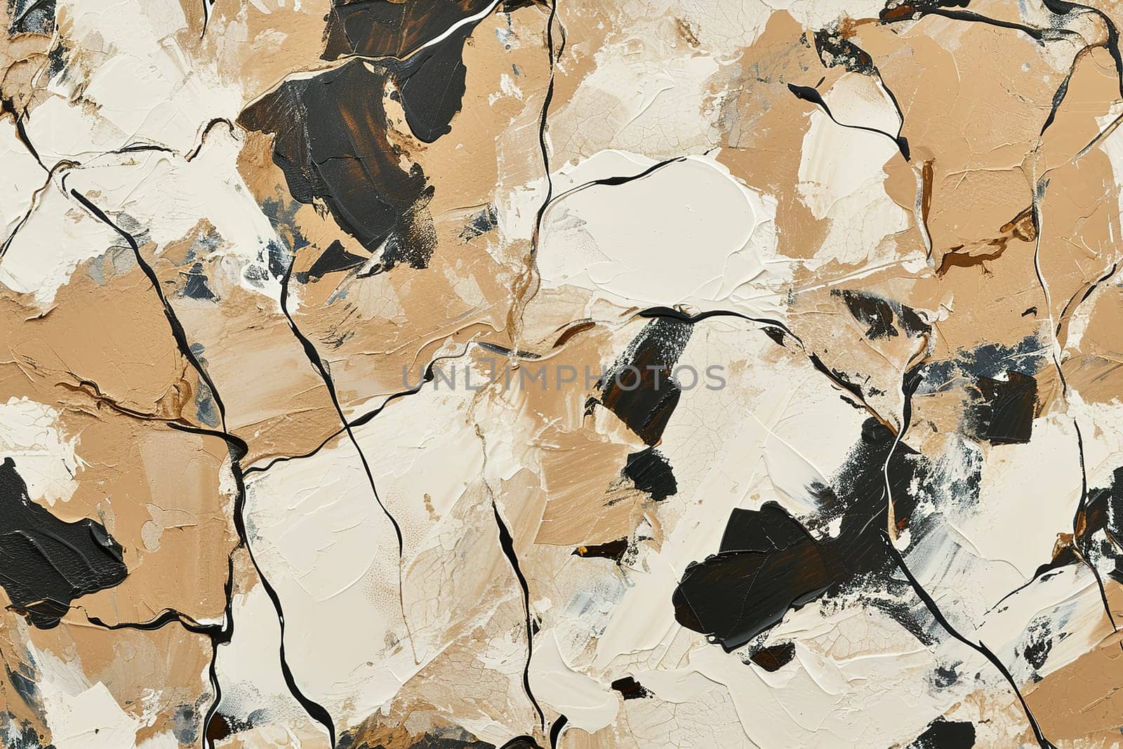 Abstract seamless pattern with textured beige palette and black strokes, evoking modern earthy feel, suitable for luxury wall coverings, artistic textiles, innovative packaging designs. Generative AI