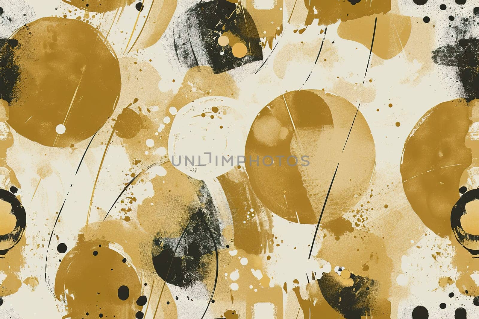 Abstract seamless pattern with golden and black ink splashes on a beige background, ideal for creative wallpapers, unique stationery, and bold fashion designs. Generative AI. by creativebird