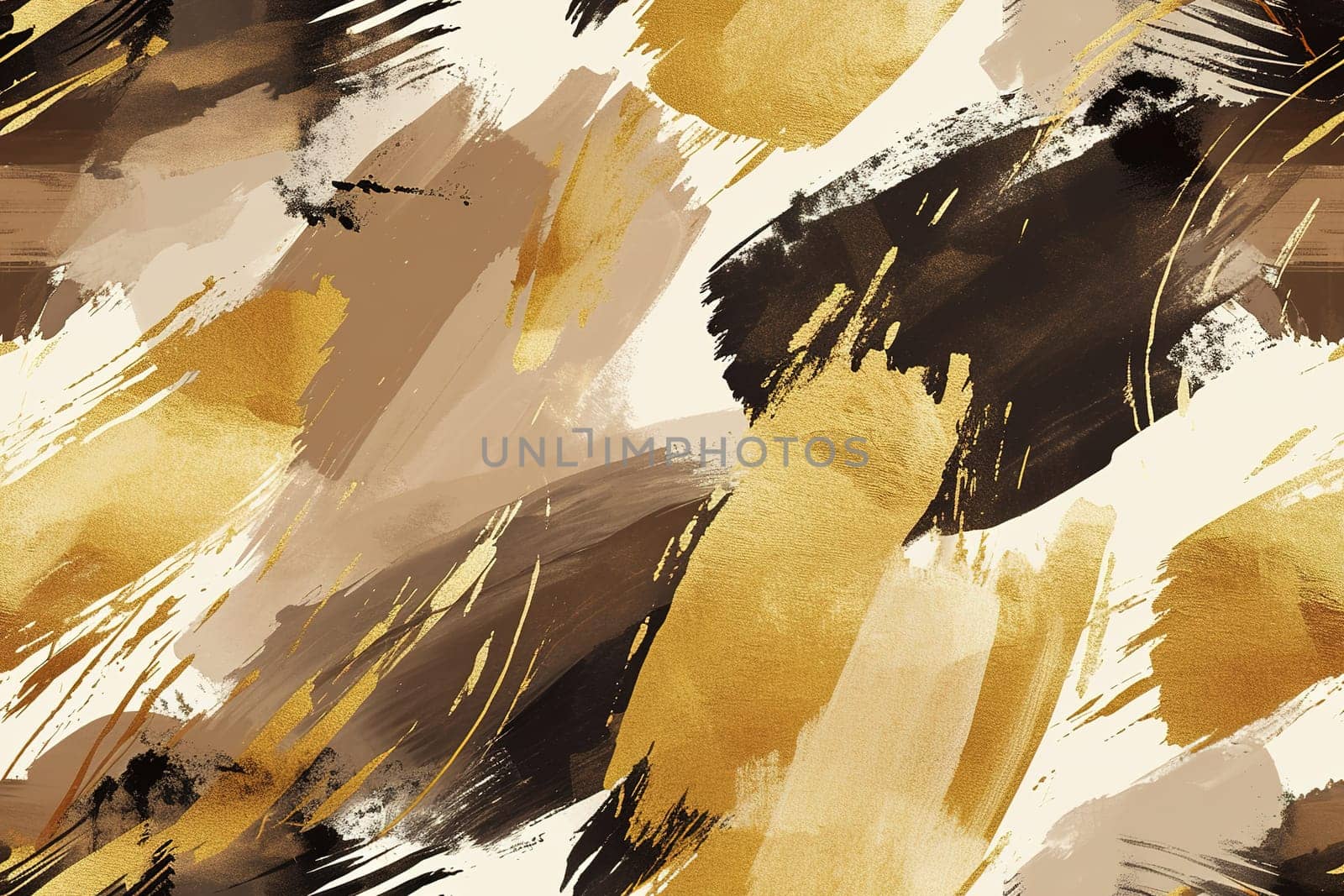 Seamless pattern with golden and brown paint brushstrokes. Repeatable texture. Warm colors. Ideal for textile designs, wallpapers, background graphics, fashion fabrics. Generative AI. by creativebird