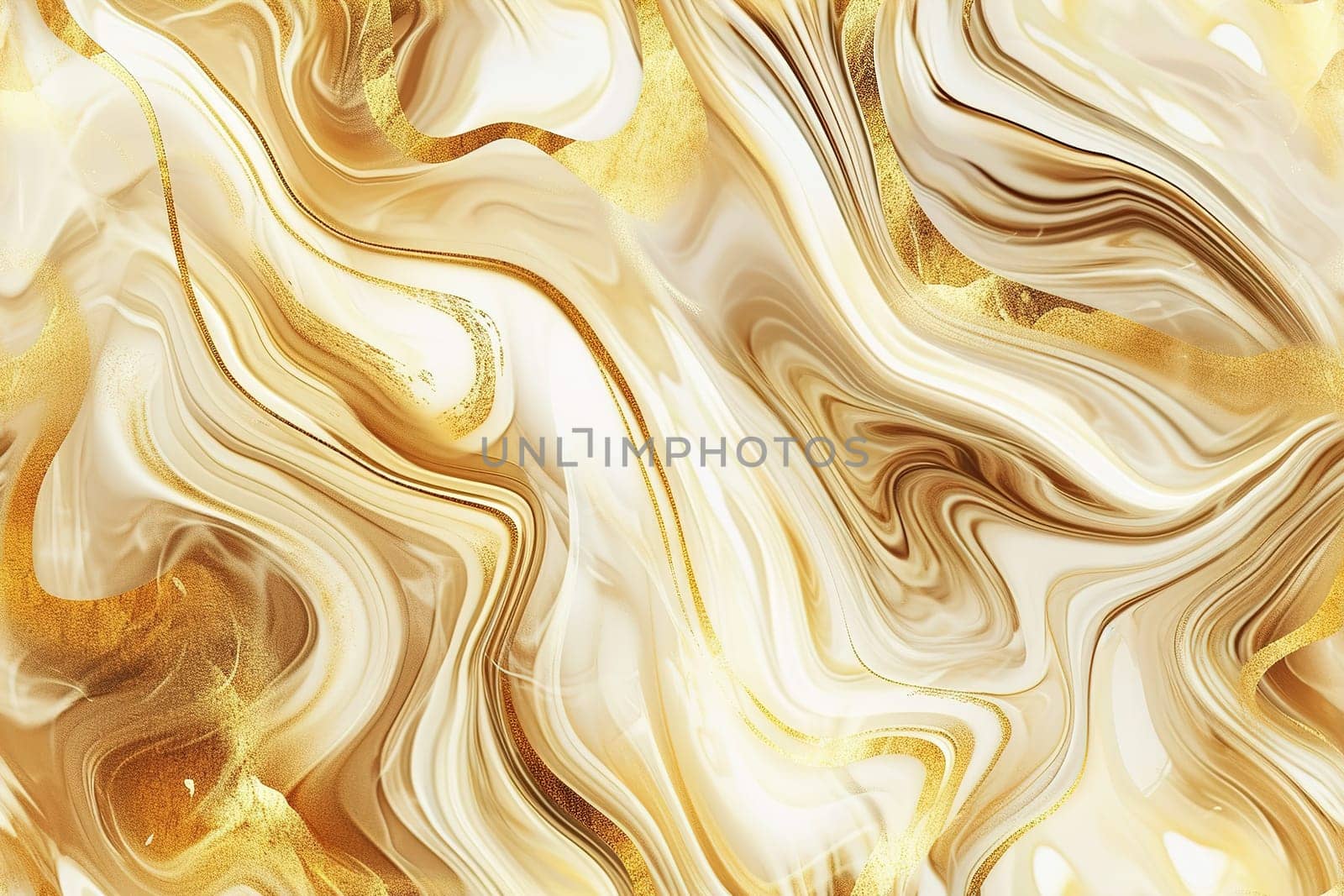 Sumptuous seamless pattern. Creamy beige base swirled with luxurious golden glitter, creating mesmerizing marble effect that's ideal for elegant backgrounds or chic textile designs. Generative AI