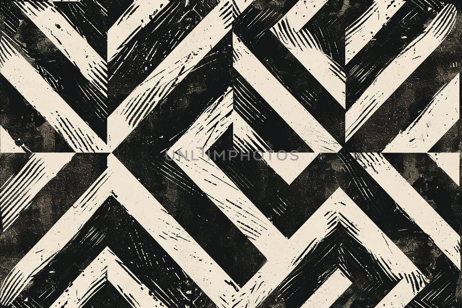 Seamless geometric pattern of black and beige triangles with a distressed texture, perfect for bold and contemporary graphic designs, urban style wallpapers, and modern textile prints. Generative AI