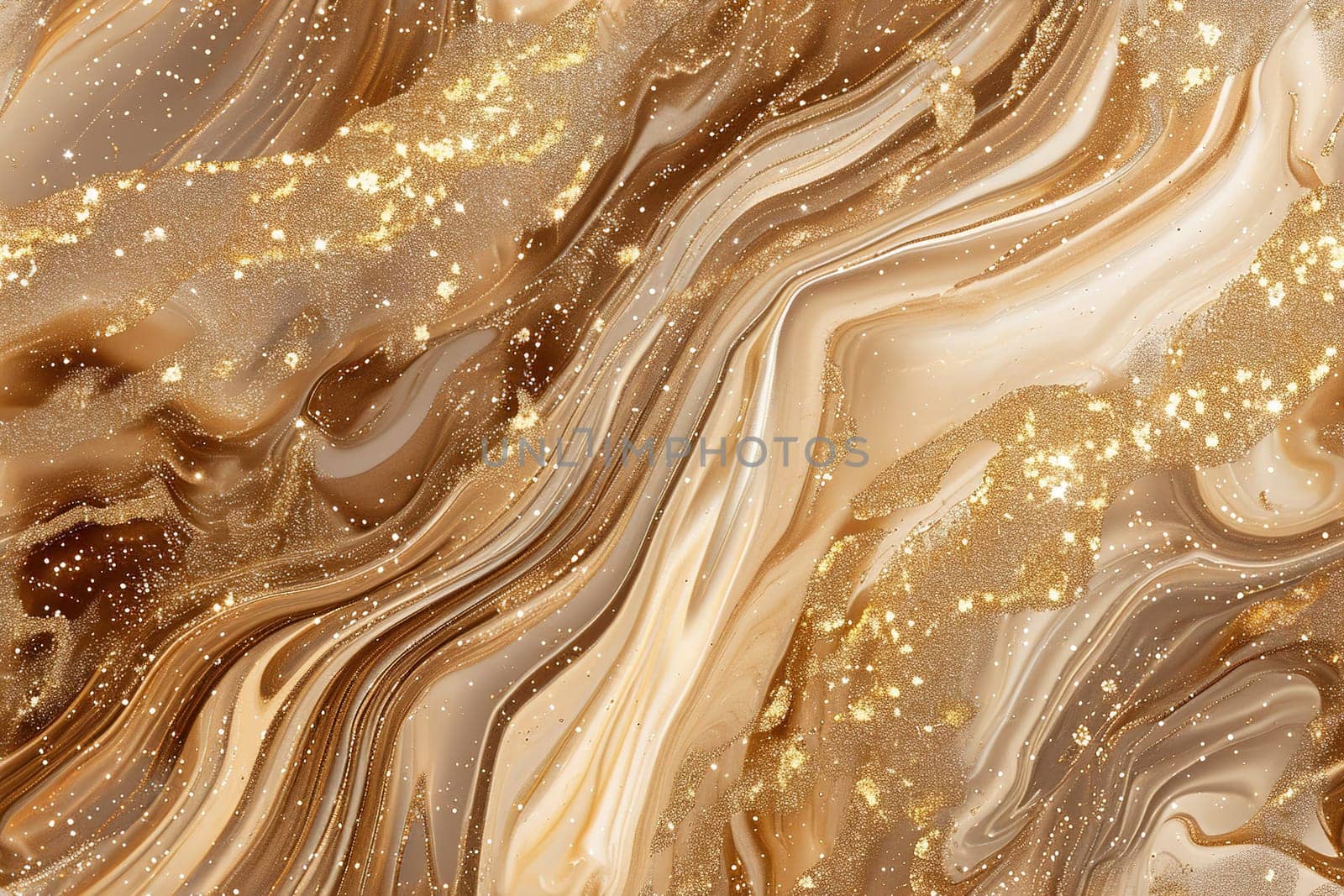 Sumptuous seamless pattern. Creamy beige base swirled with luxurious golden glitter, creating mesmerizing marble effect that's ideal for elegant backgrounds or chic textile designs. Generative AI
