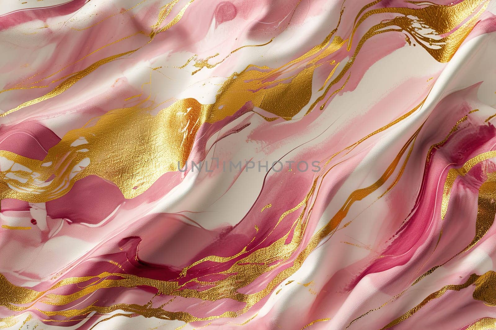 Seamless pattern with abstract paint waves. Repeatable texture. Pink and golden brushstrokes. Ideal for textile designs, wallpapers, background graphics, fashion fabrics, upholstery. Generative AI. by creativebird