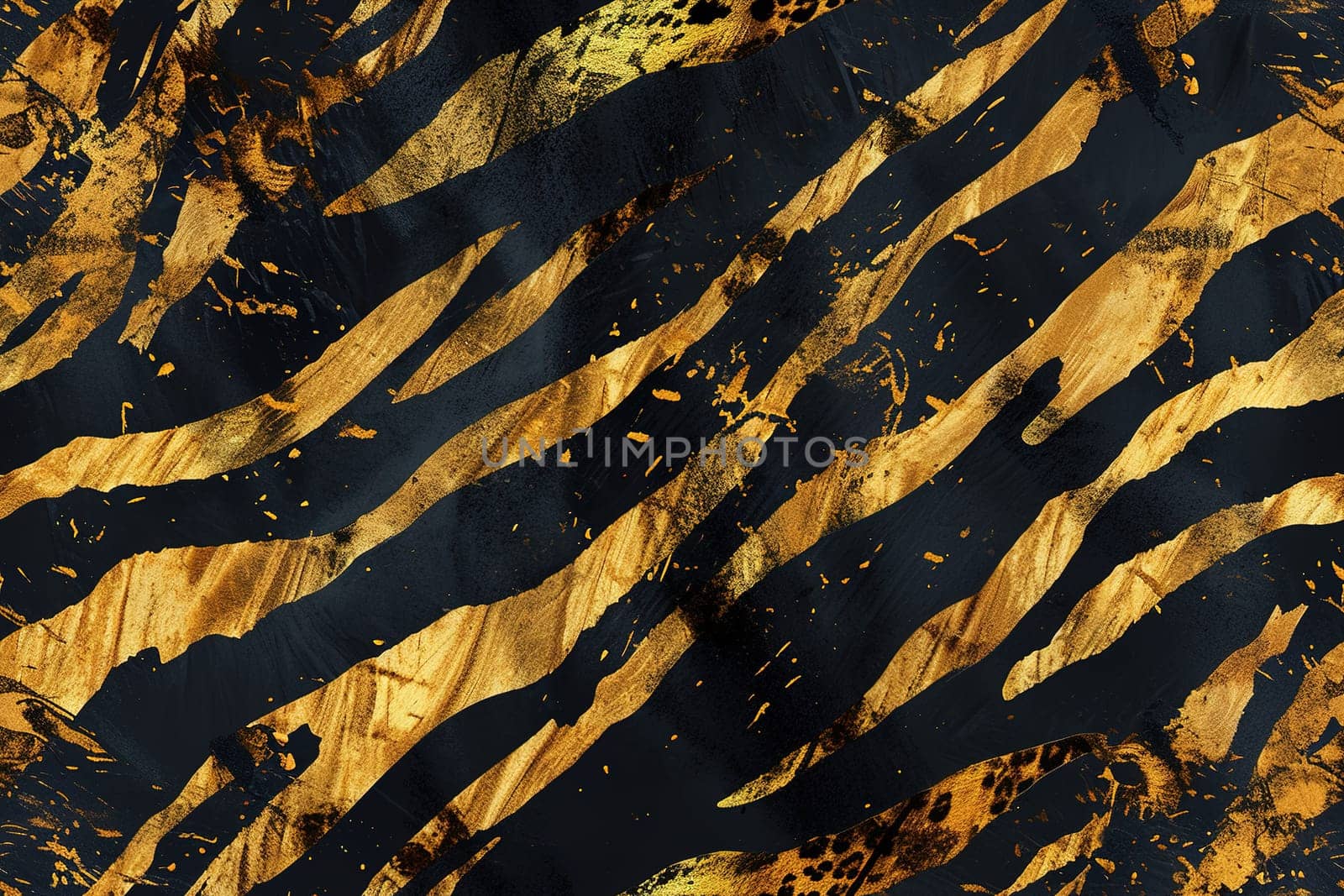 Elegant seamless pattern with golden streaks, spots on dark background, reminiscent of exotic animal print. Perfect for luxurious wallpapers, textiles, sophisticated graphic designs. Generative AI