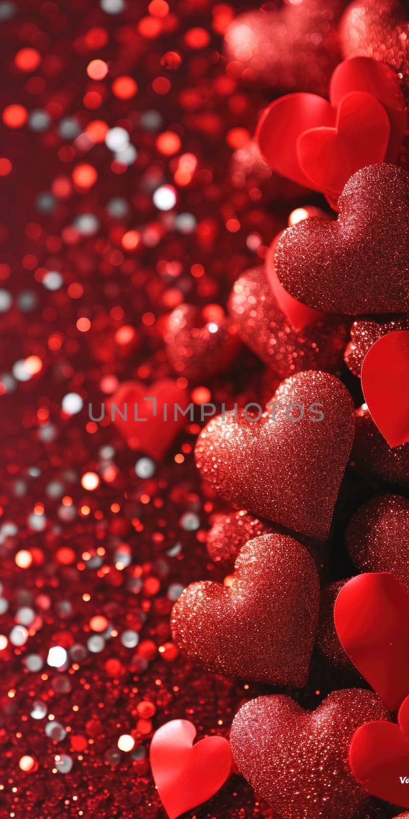 Red background with hearts for Valentine's Day. Vertical banner or greeting card by andreyz