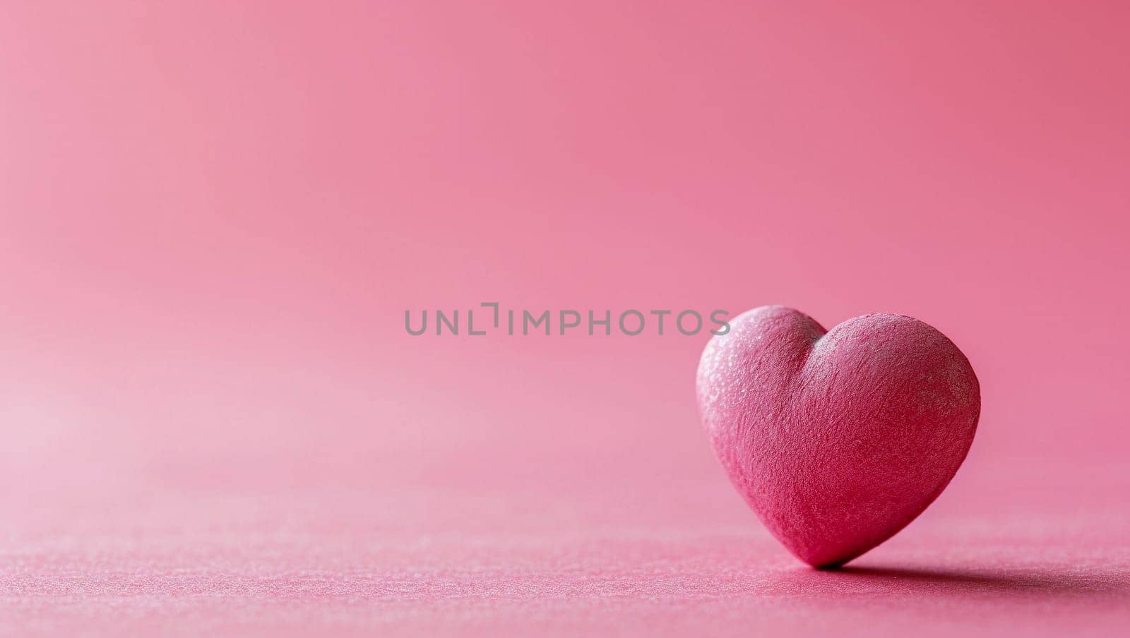 Red heart on pink background. One heart-shaped object is located to the side, there is space for text. by Sneznyj