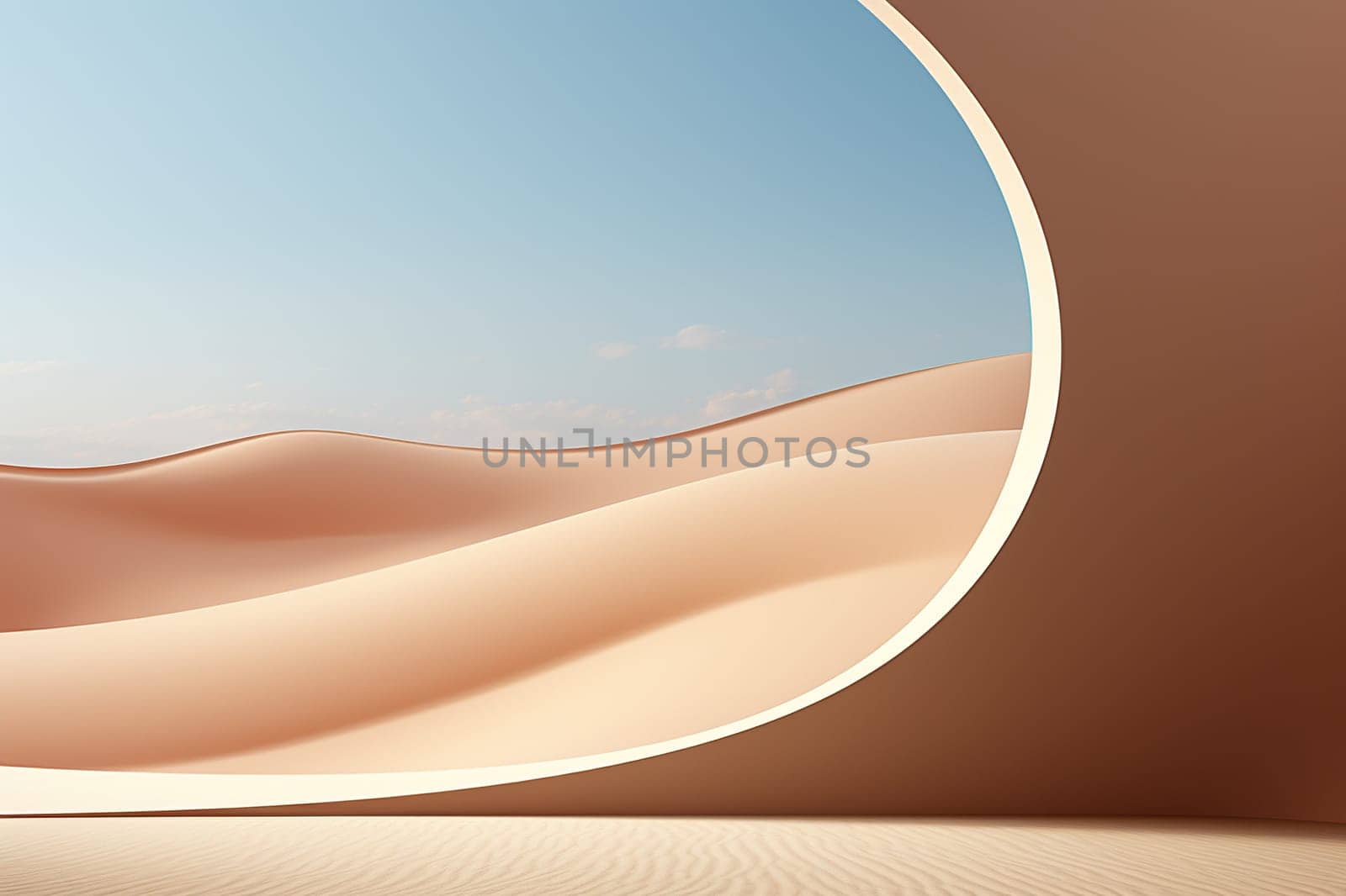 View of a sand arch among the desert sands. Generative AI by Vovmar