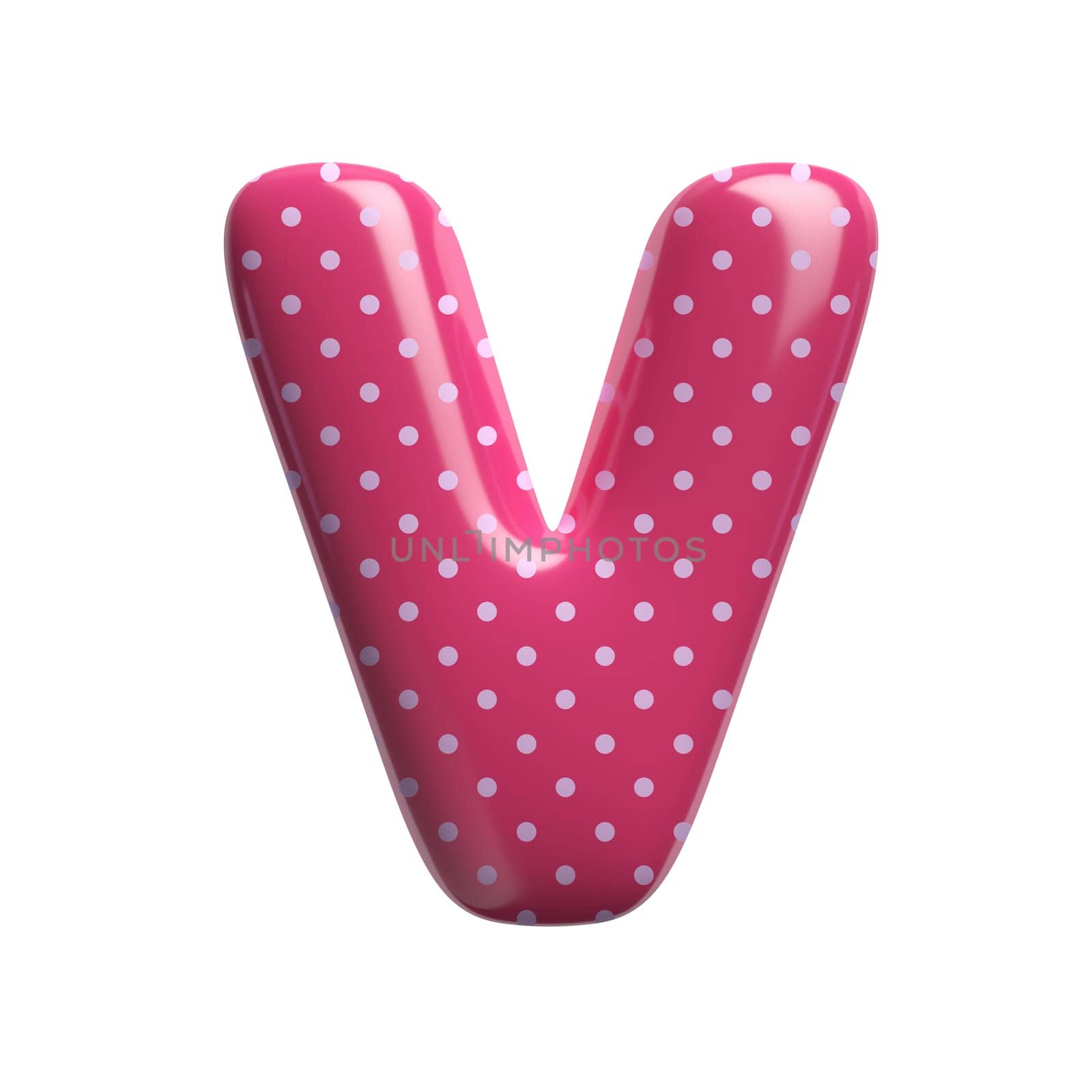 Polka dot letter V - Capital 3d pink retro font isolated on white background. This alphabet is perfect for creative illustrations related but not limited to Fashion, retro design, decoration...